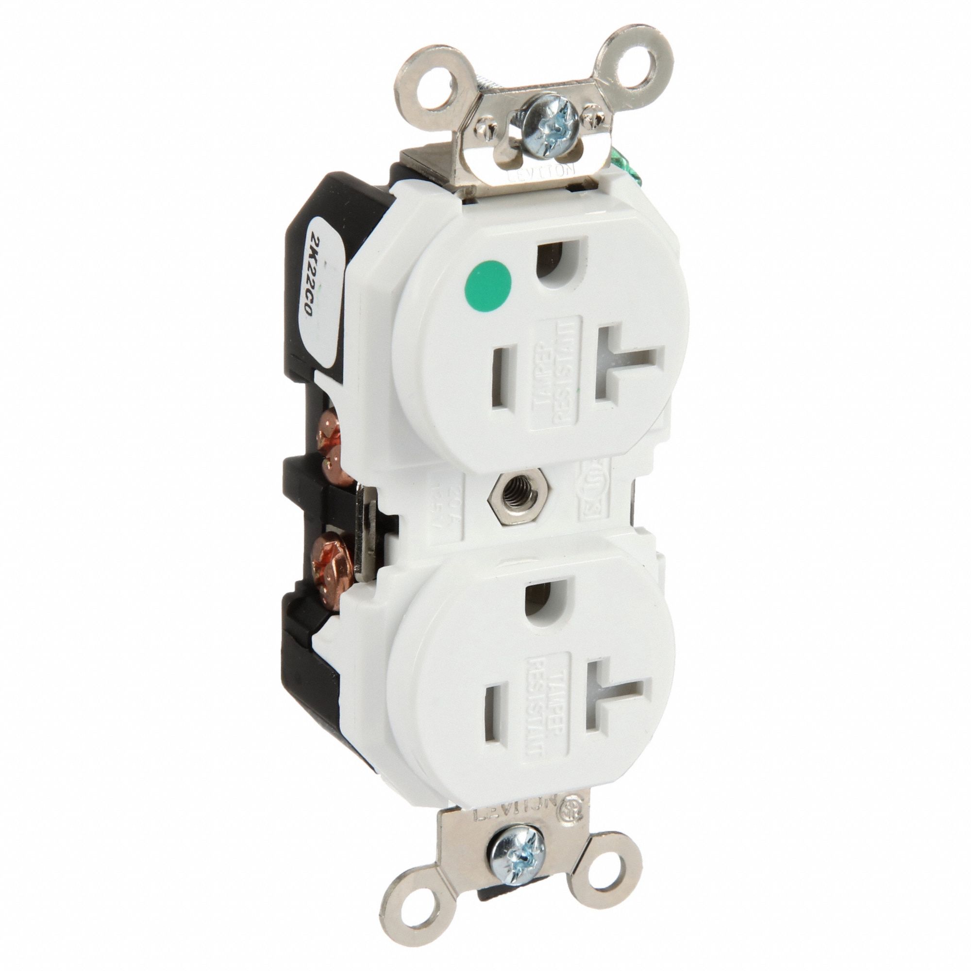 Receptacle: Duplex, 5-20R, 20 A, 125V AC, White, 2 Pole / 3 Wire Poles & Wires, Gen Purpose