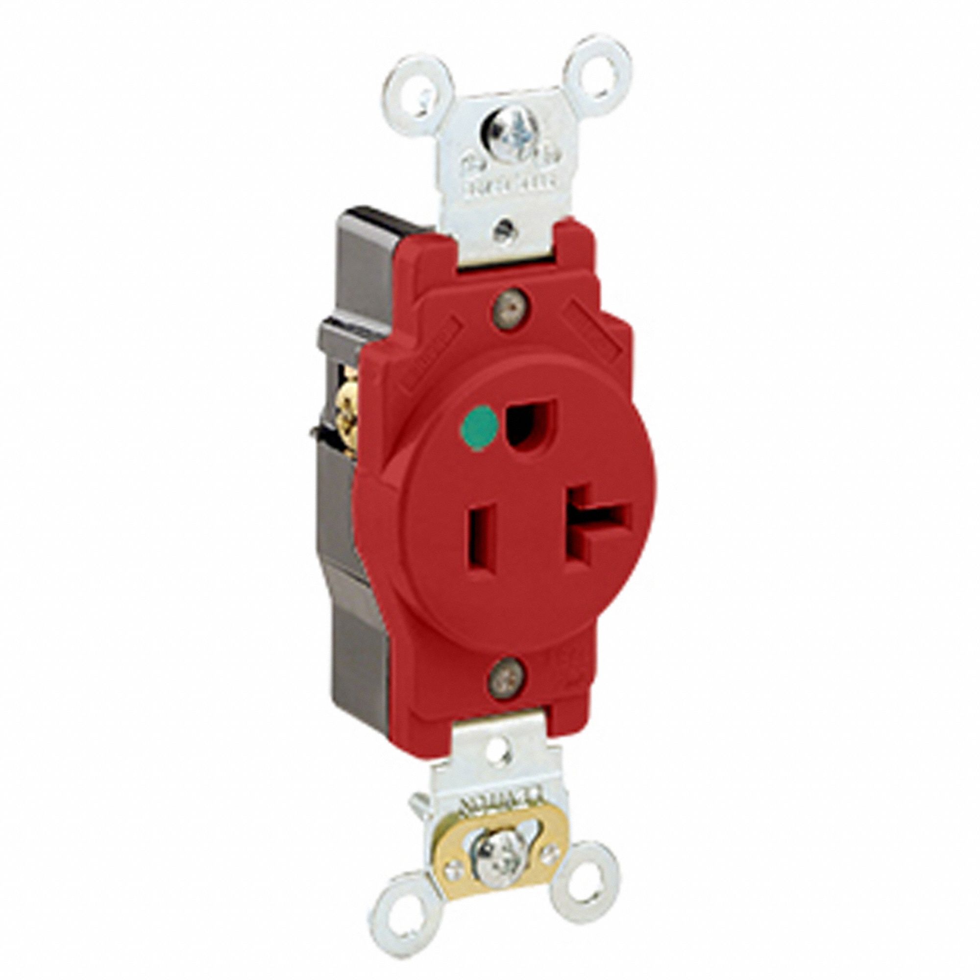 Receptacle: Single, 5-20R, 20 A, 125V AC, Red, 2 Pole / 3 Wire Poles & Wires, Gen Purpose