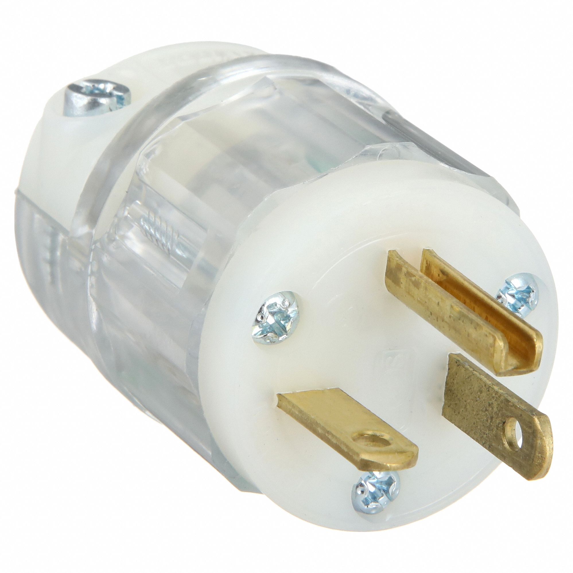 Straight Blade Plug: 5-20P, 20 A, 125V AC, Clear, 2 Poles, Screw Terminals, Hospital Grade