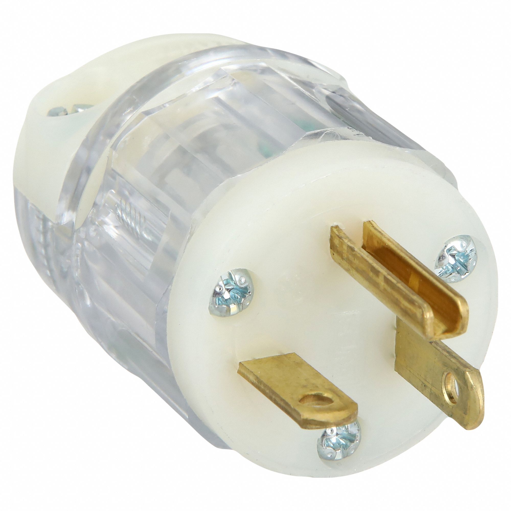 Straight Blade Plug: 5-20P, 20 A, 125V AC, Clear, 2 Poles, Screw Terminals, Hospital Grade
