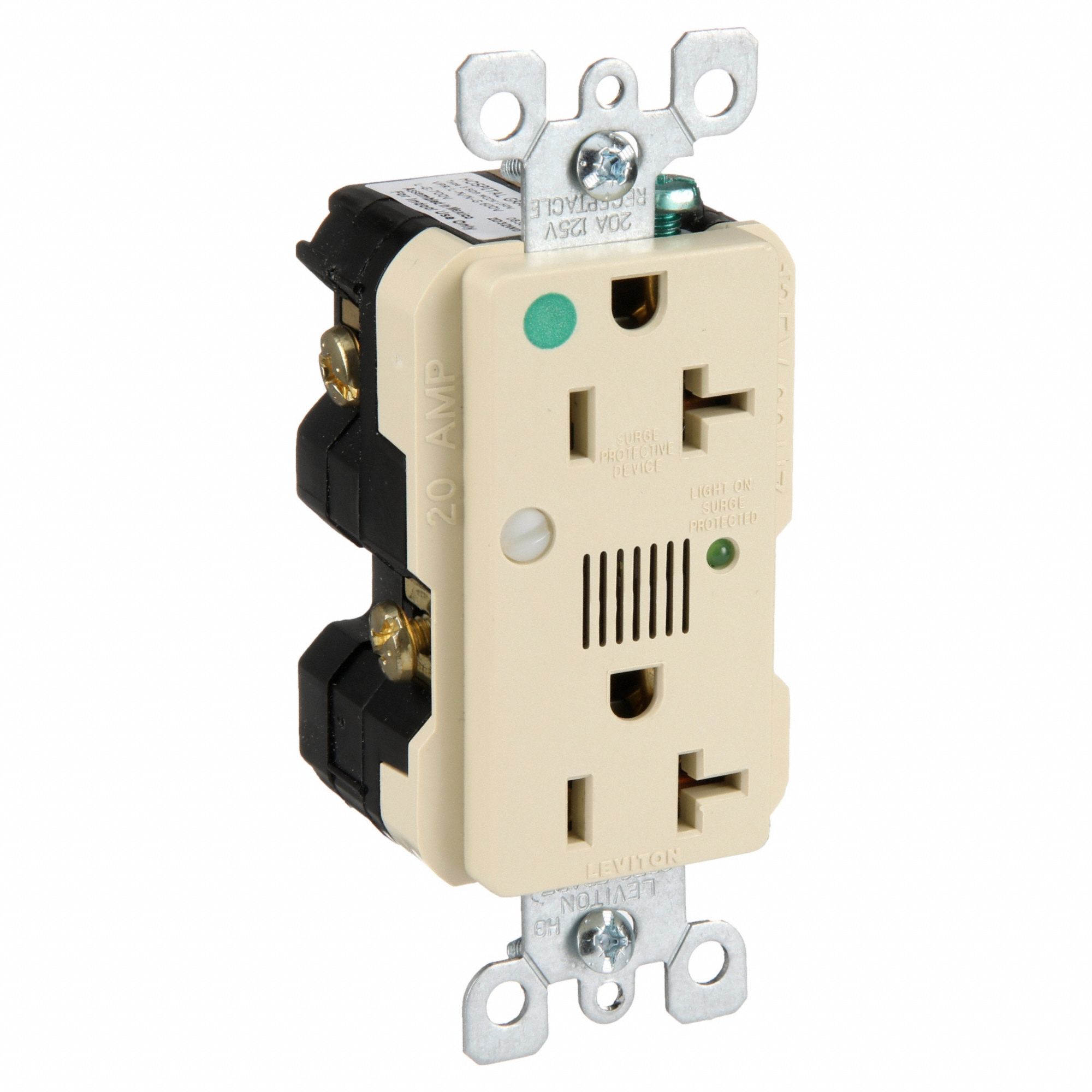Receptacle: Decorator Duplex, 5-20R, 20 A, 125V AC, Ivory, 2 Pole / 3 Wire Poles & Wires