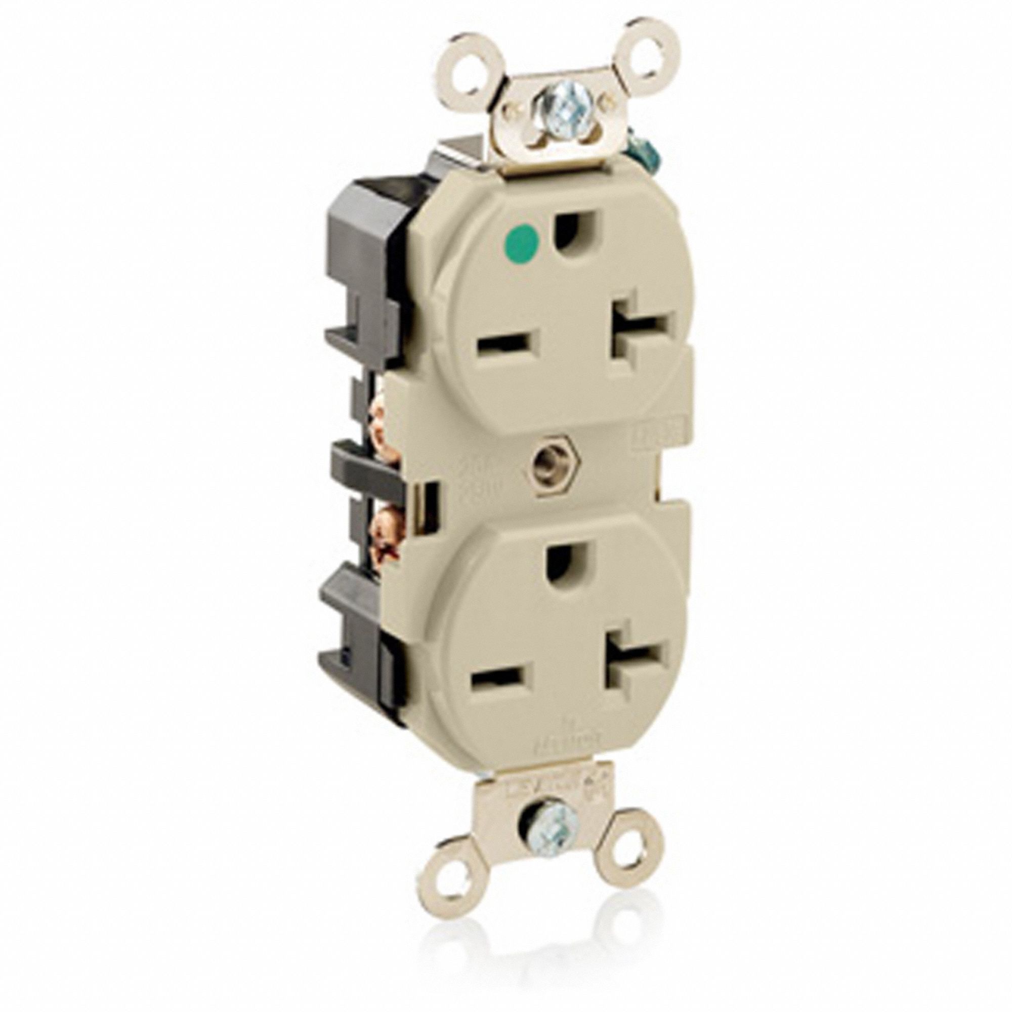 Receptacle: Duplex, 6-20R, 20 A, 250V AC, Ivory, 2 Pole / 3 Wire Poles & Wires, Gen Purpose