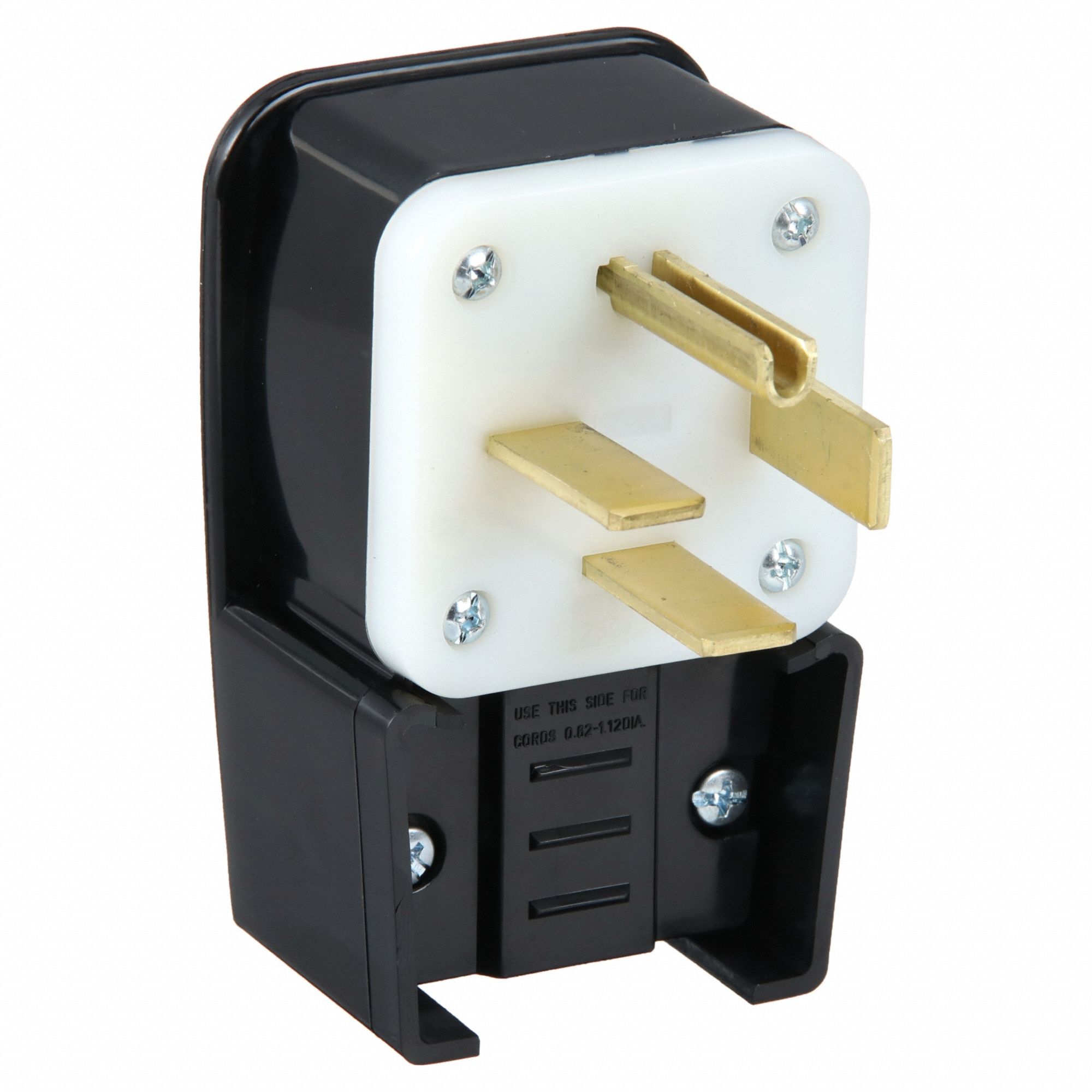 Angle Straight Blade Plug: 15-60P, 60 A, 250V AC, Black, 3 Poles, Screw Terminals