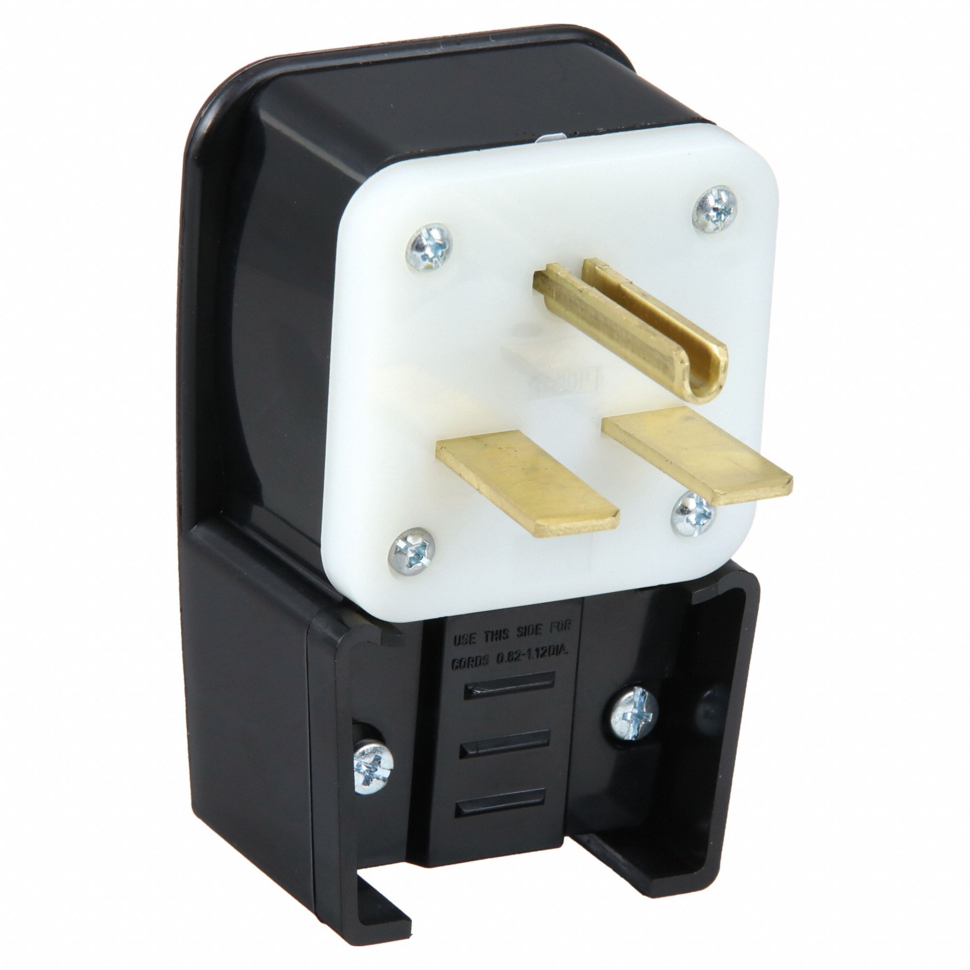 Angle Straight Blade Plug: 6-30P, 30 A, 250V AC, Black, 2 Poles, Screw Terminals