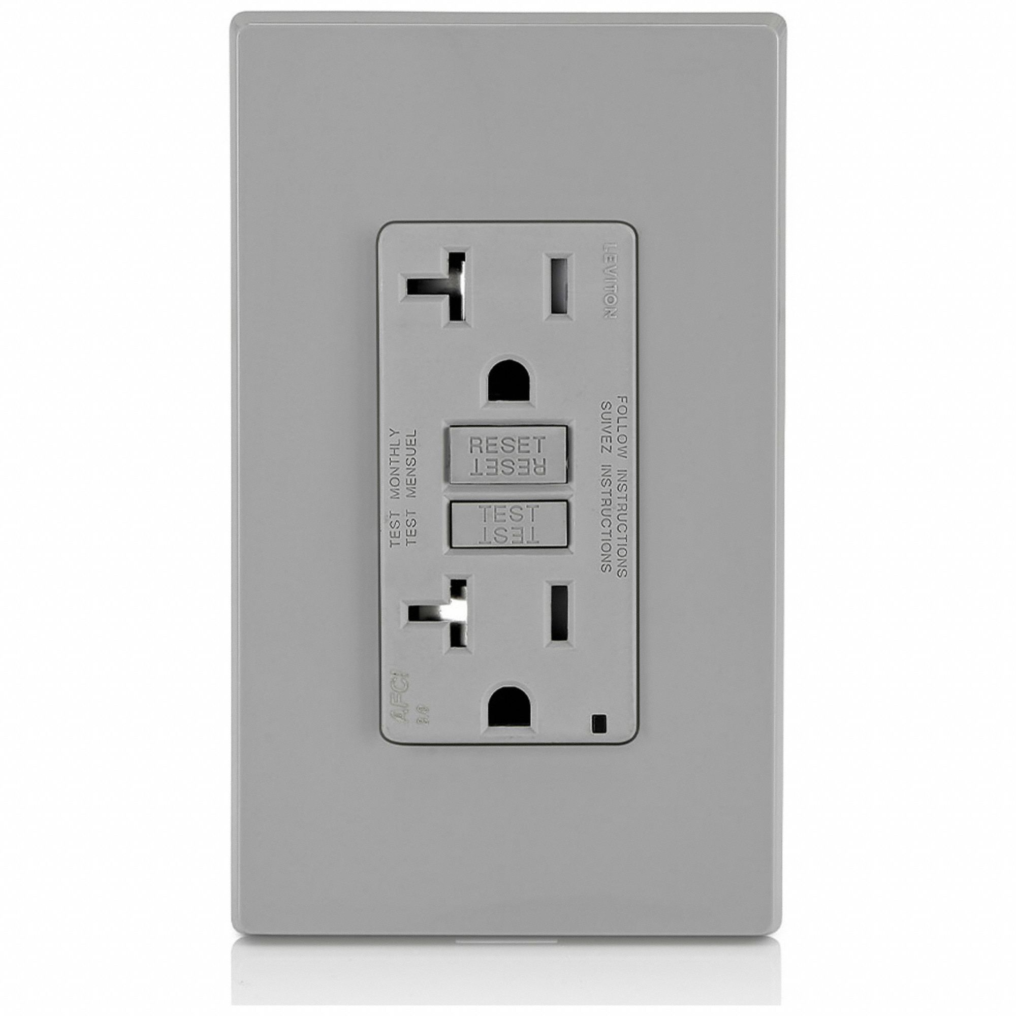 Receptacle: Decorator Duplex, Gray, 5-20R, 20 A, 125V AC, 2 Pole / 3 Wire, Screw Terminals