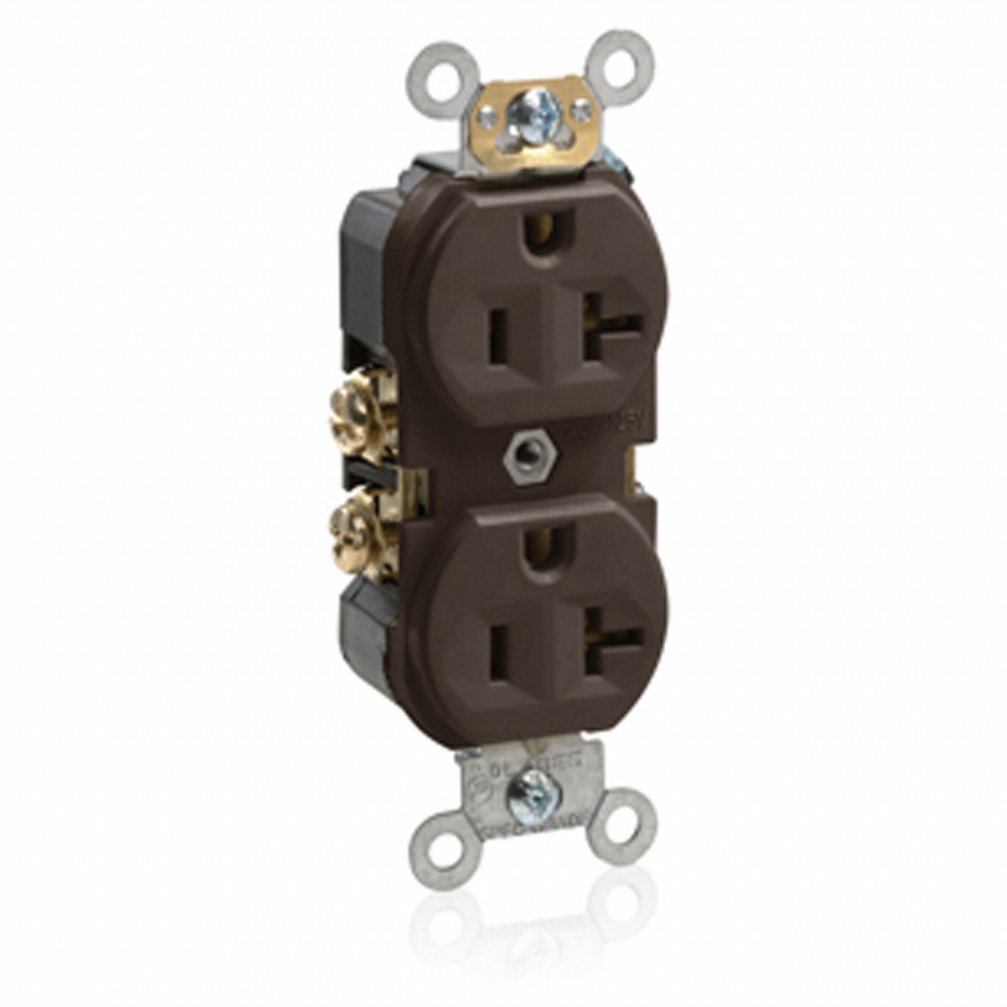 Receptacle: Duplex, Brown, 5-20R, 20 A, 125V AC, 2 Pole / 3 Wire, Screw Terminals