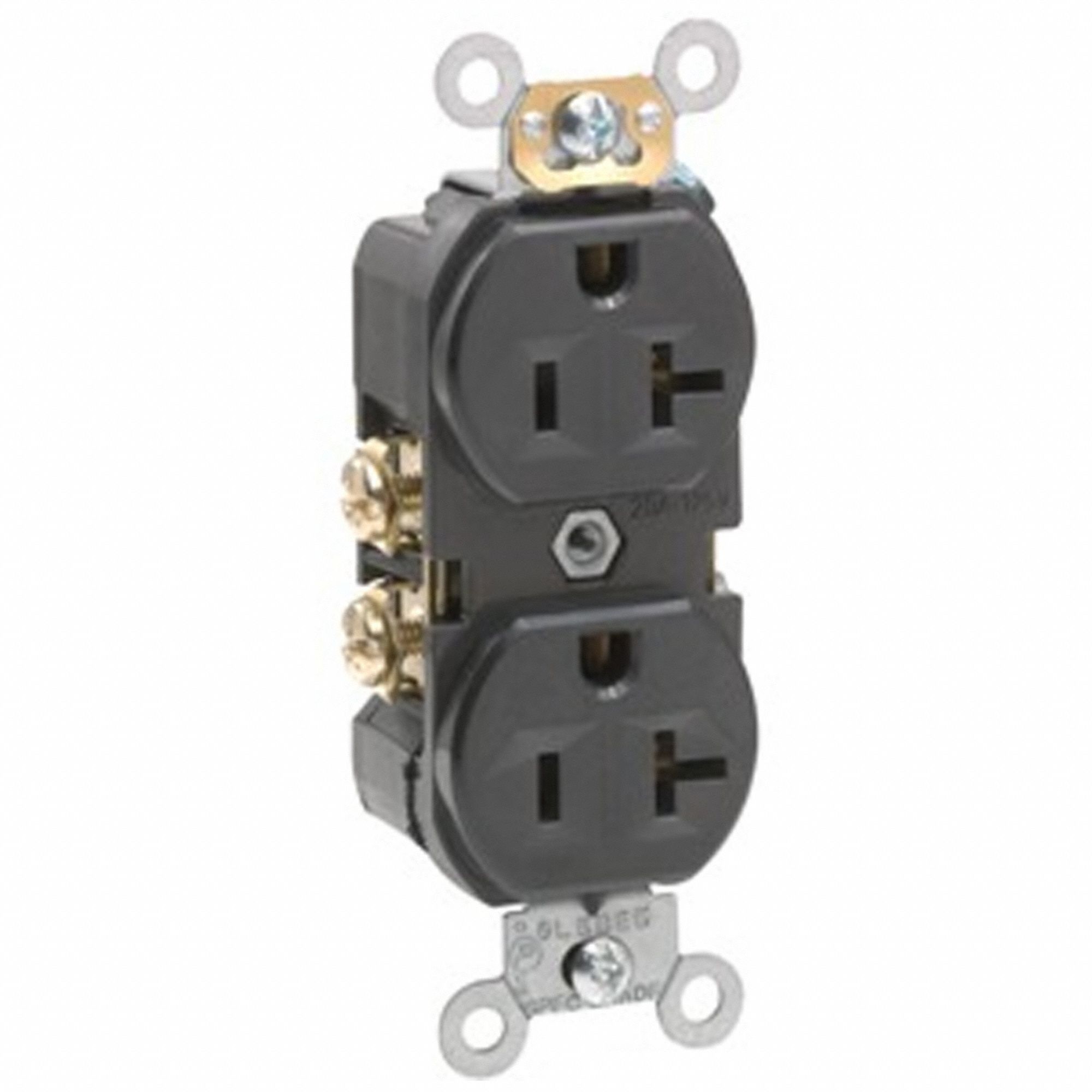 Receptacle: Duplex, Black, 5-20R, 20 A, 125V AC, 2 Pole / 3 Wire, Screw Terminals