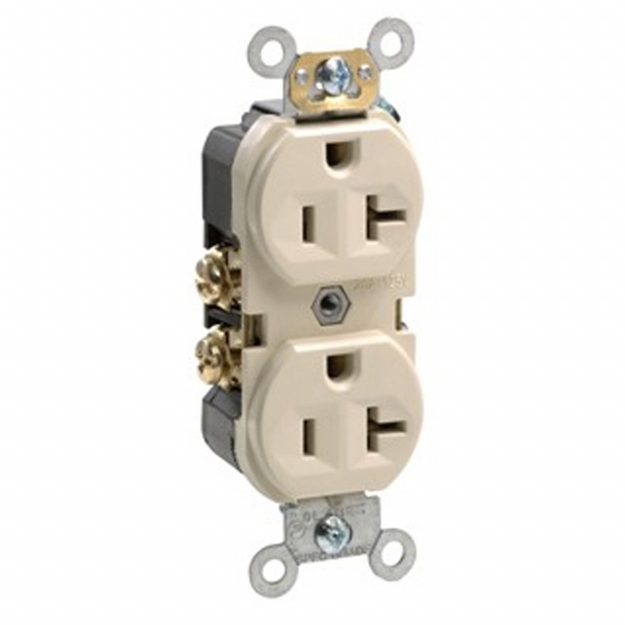 Receptacle: Duplex, Ivory, 5-20R, 20 A, 125V AC, 2 Pole / 3 Wire, Screw Terminals