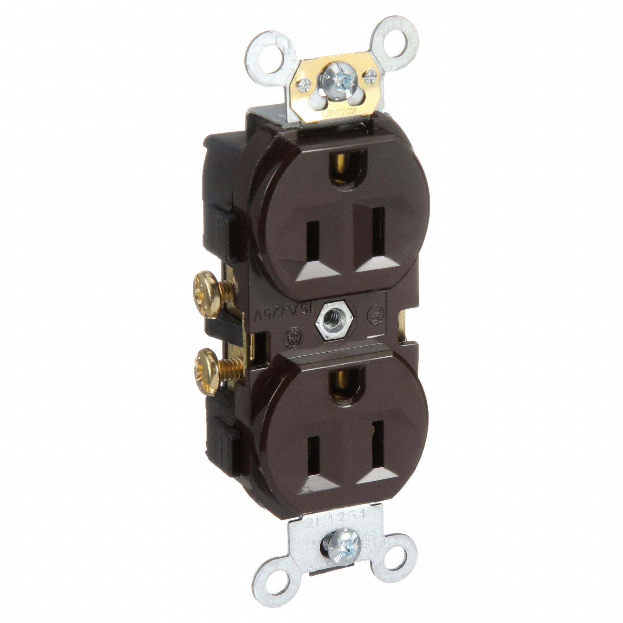 Receptacle: Duplex, Brown, 5-15R, 15 A, 125V AC, 2 Pole / 3 Wire, Screw Terminals