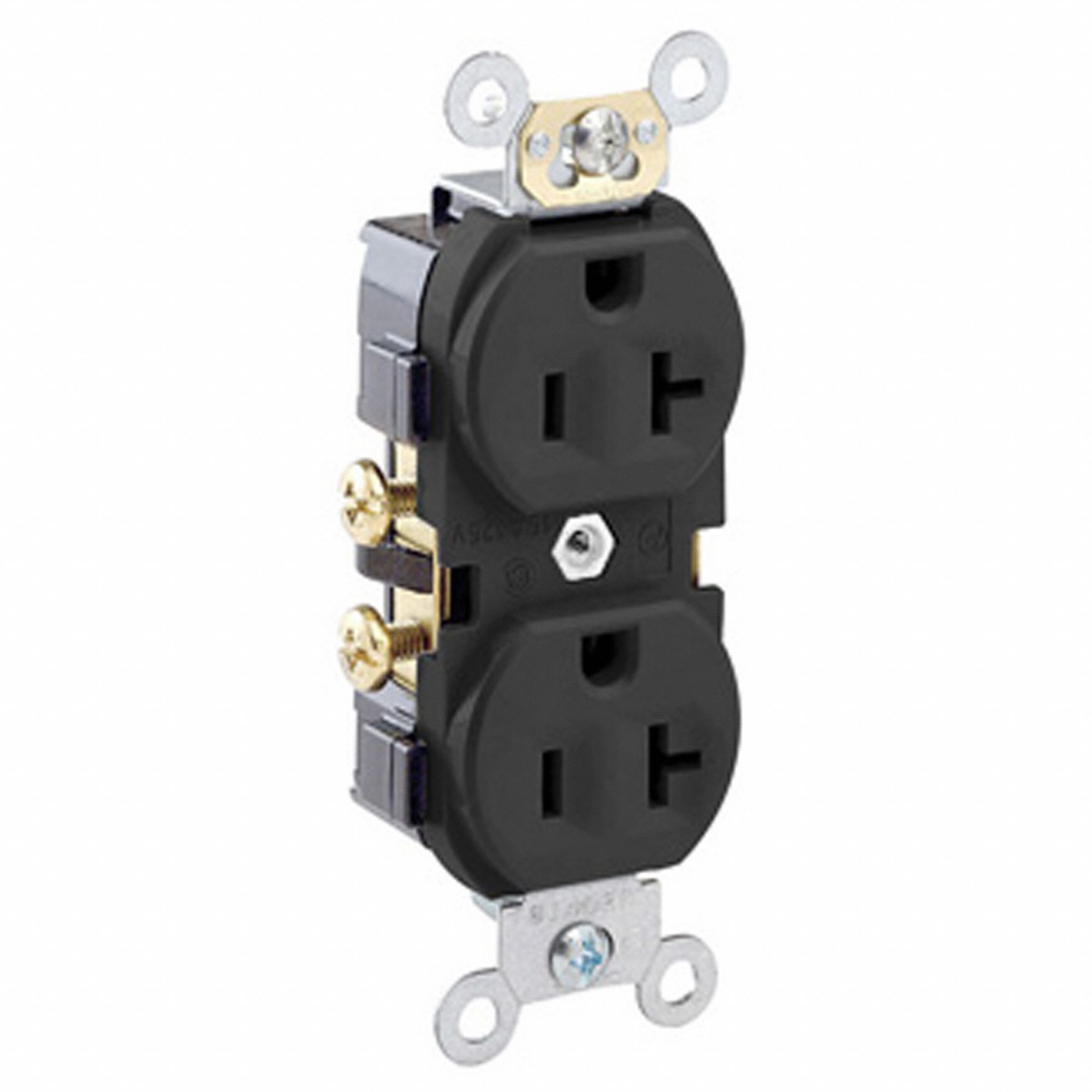 Receptacle: Duplex, Black, 5-20R, 20 A, 125V AC, 2 Pole / 3 Wire, Screw Terminals