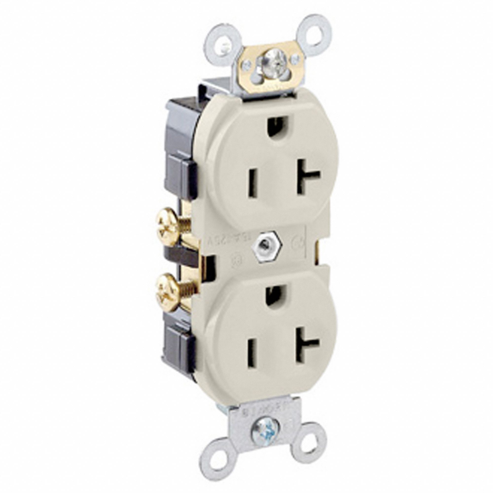 Receptacle: Duplex, Light Almond, 5-20R, 20 A, 125V AC, 2 Pole / 3 Wire, Screw Terminals