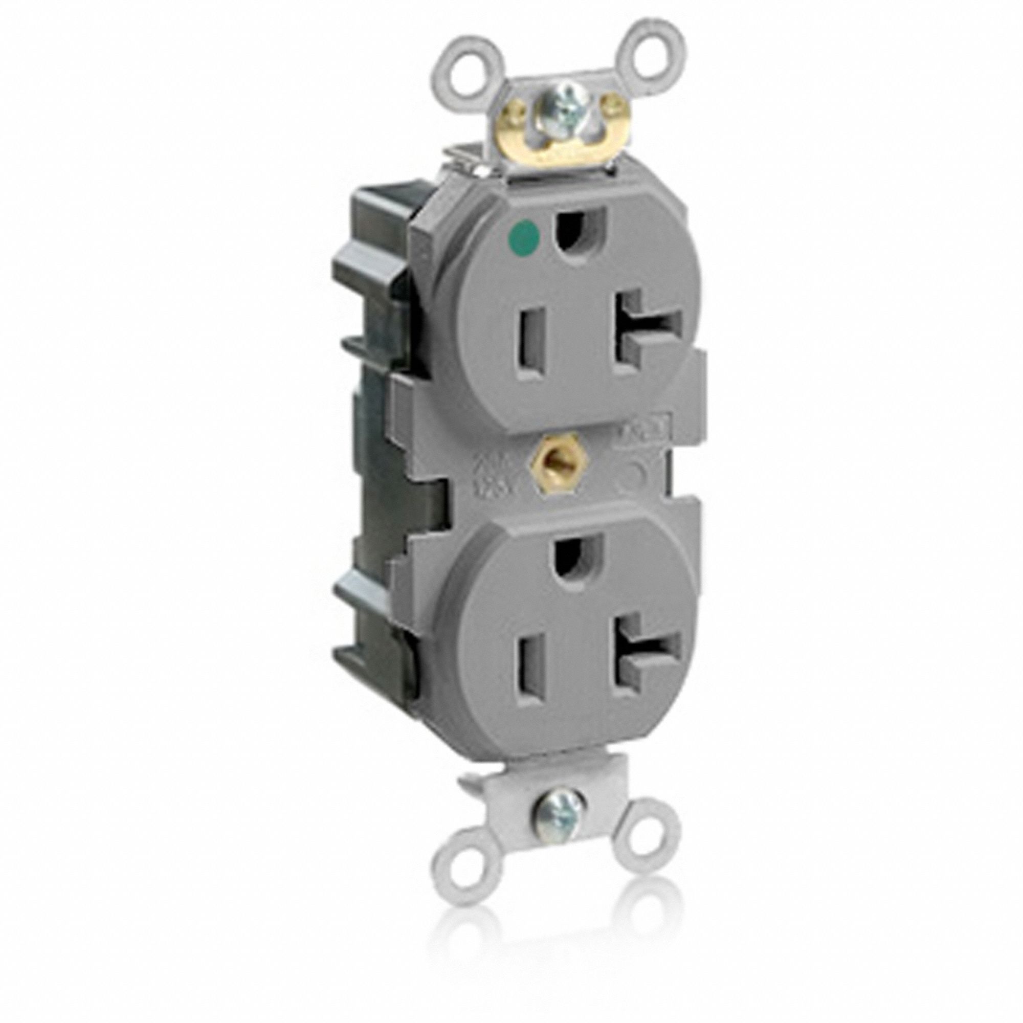 Receptacle: Duplex, 5-20R, 20 A, 125V AC, Gray, 2 Pole / 3 Wire Poles & Wires, Gen Purpose