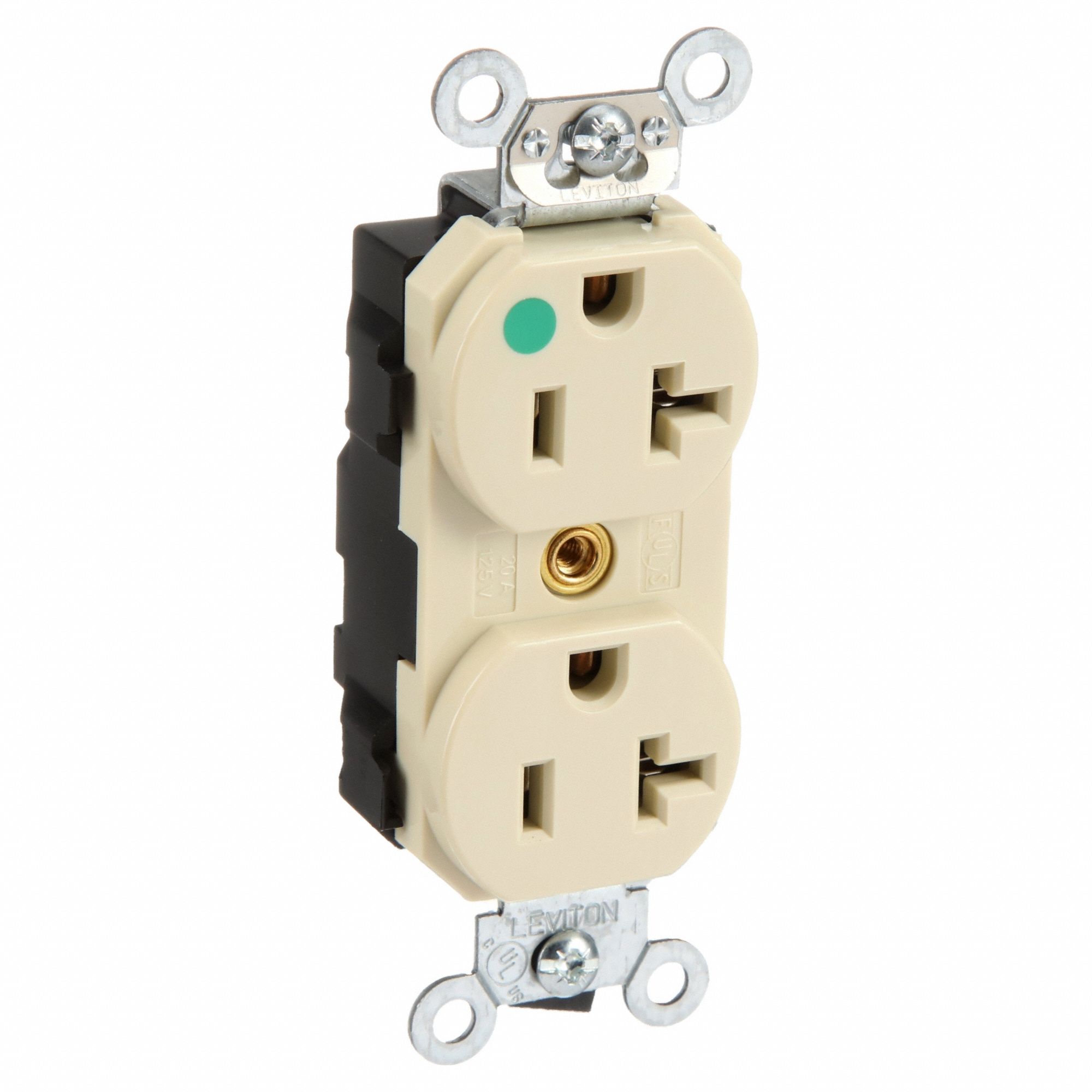 Receptacle: Duplex, 5-20R, 20 A, 125V AC, Ivory, 2 Pole / 3 Wire Poles & Wires, Gen Purpose