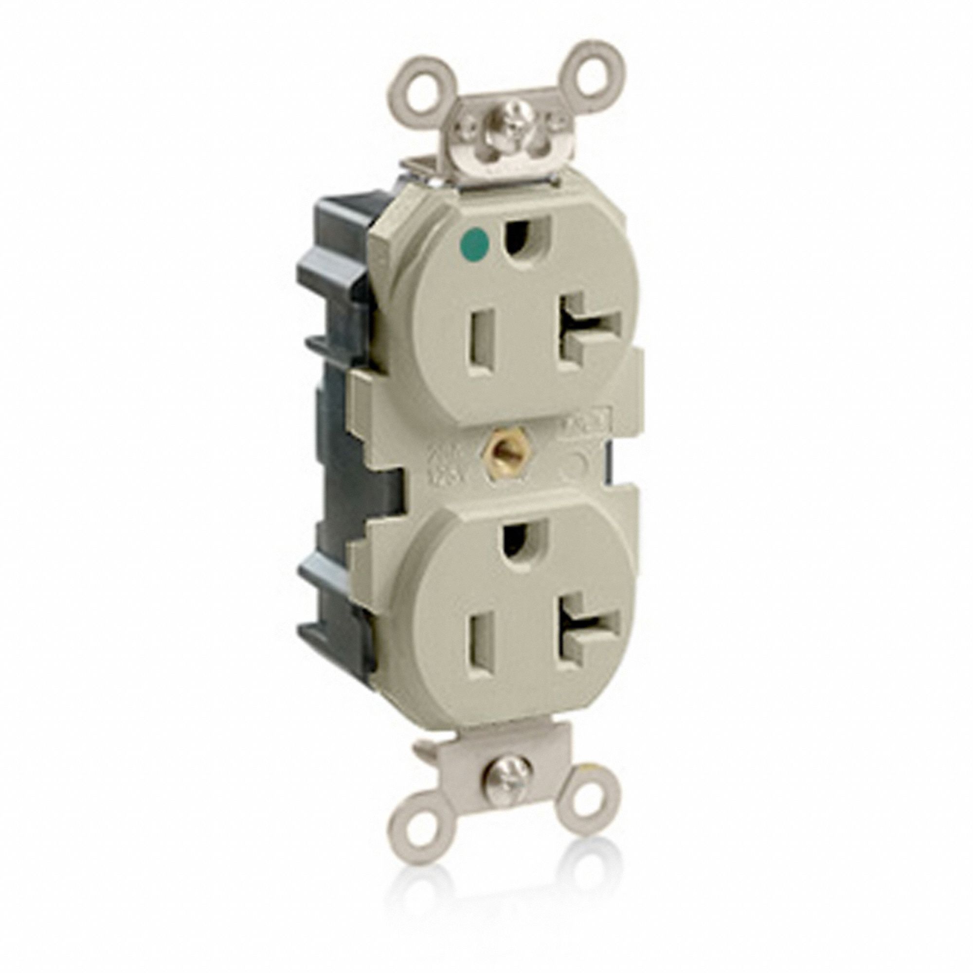 Receptacle: Duplex, 5-20R, 20 A, 125V AC, Ivory, 2 Pole / 3 Wire Poles & Wires, Gen Purpose