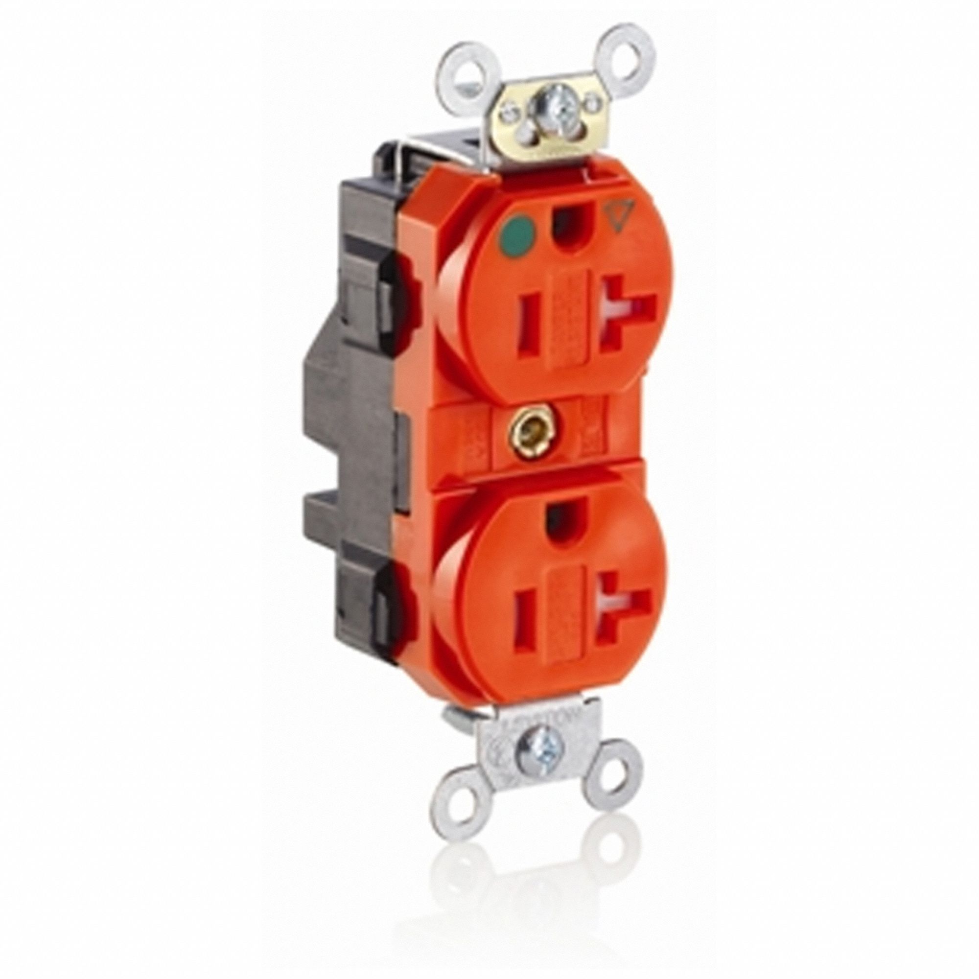 Receptacle: Duplex, 5-20R, 20 A, 125V AC, Orange, 2 Pole / 3 Wire Poles & Wires, Gen Purpose
