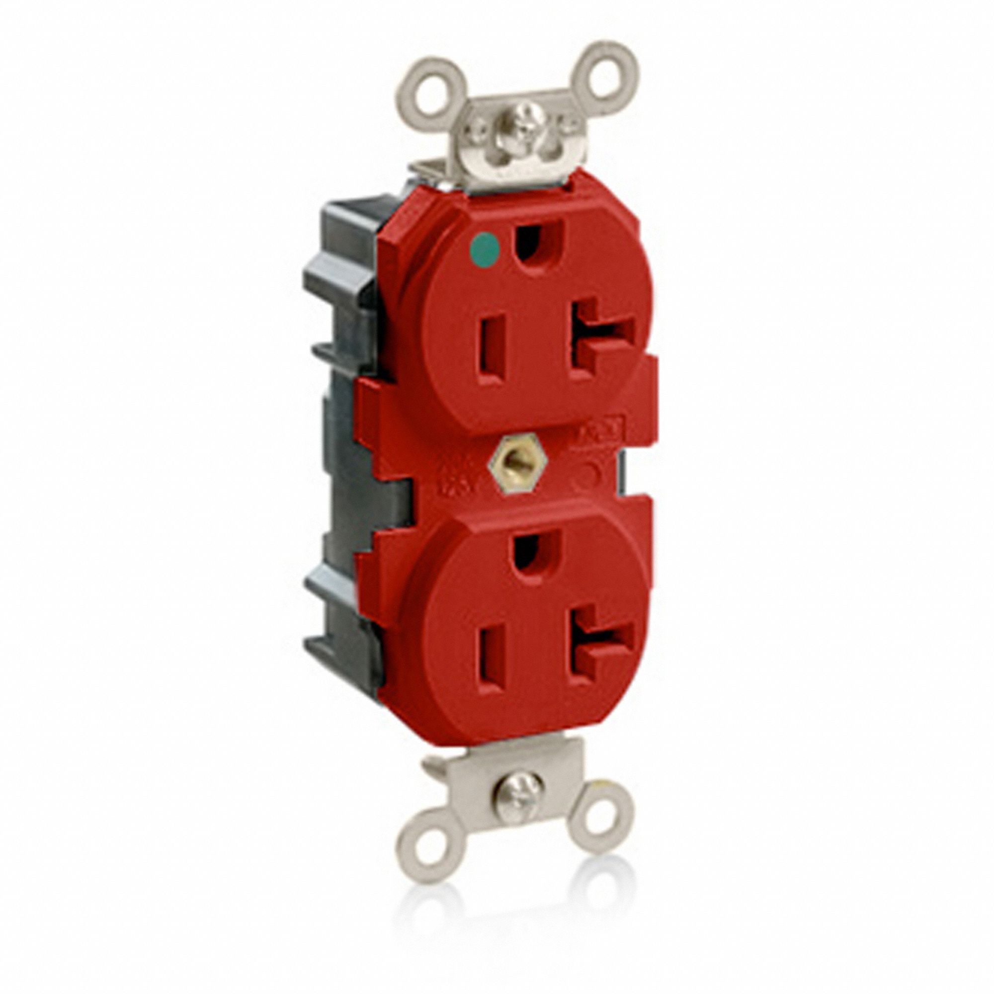 Receptacle: Duplex, 5-20R, 20 A, 125V AC, Red, 2 Pole / 3 Wire Poles & Wires, Modular Wiring