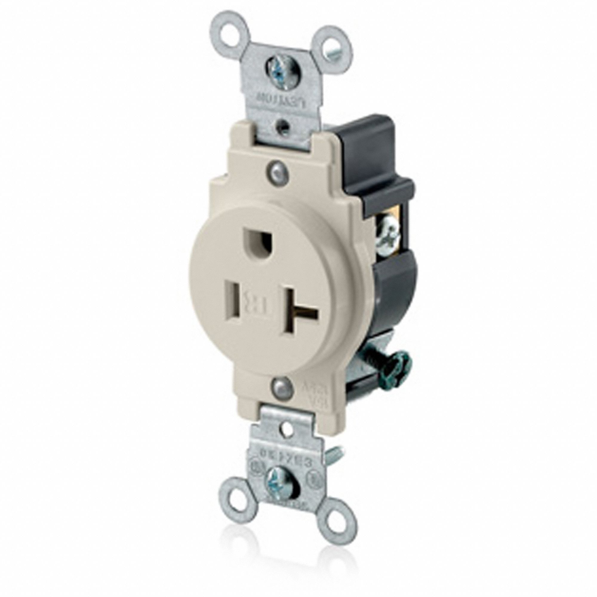 Receptacle: Single, Light Almond, 5-20R, 20 A, 125V AC, 2 Pole / 3 Wire, Screw Terminals