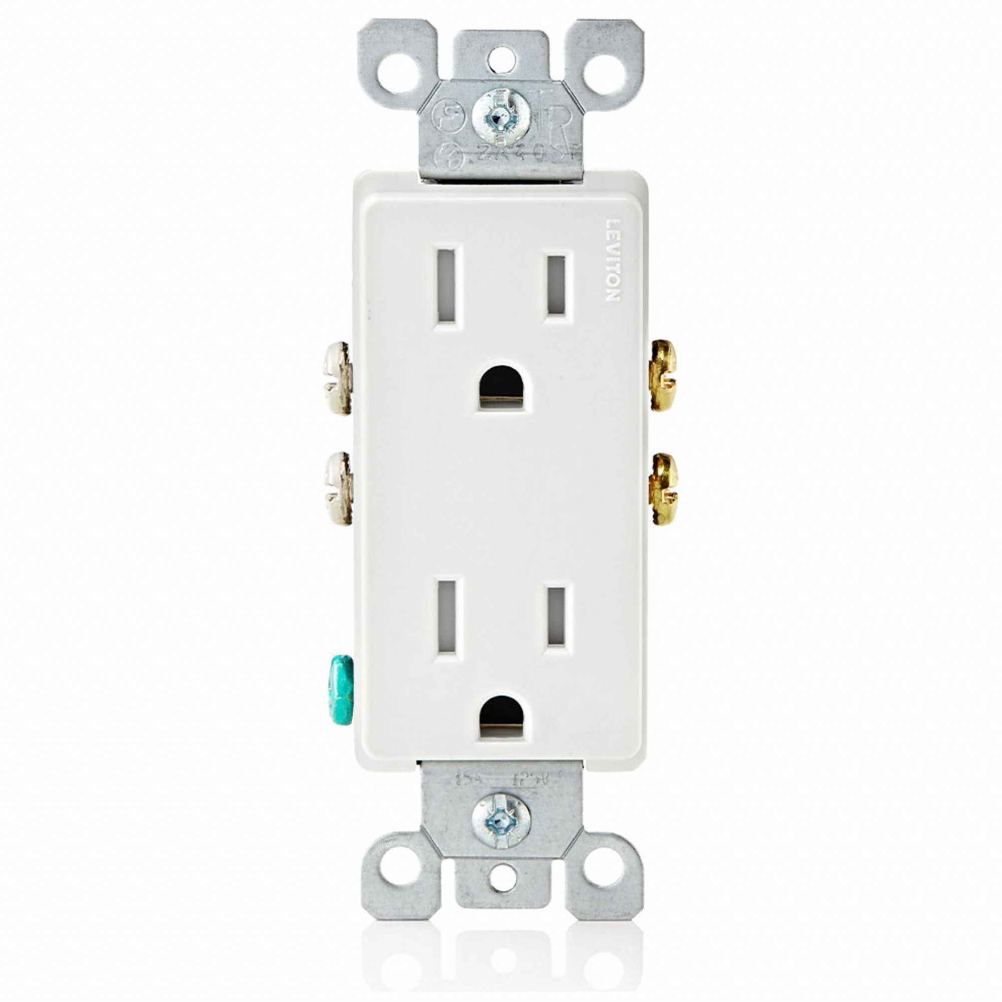Receptacle: Duplex, White, 5-15R, 15 A, 125V AC, 2 Pole / 3 Wire, Push In
