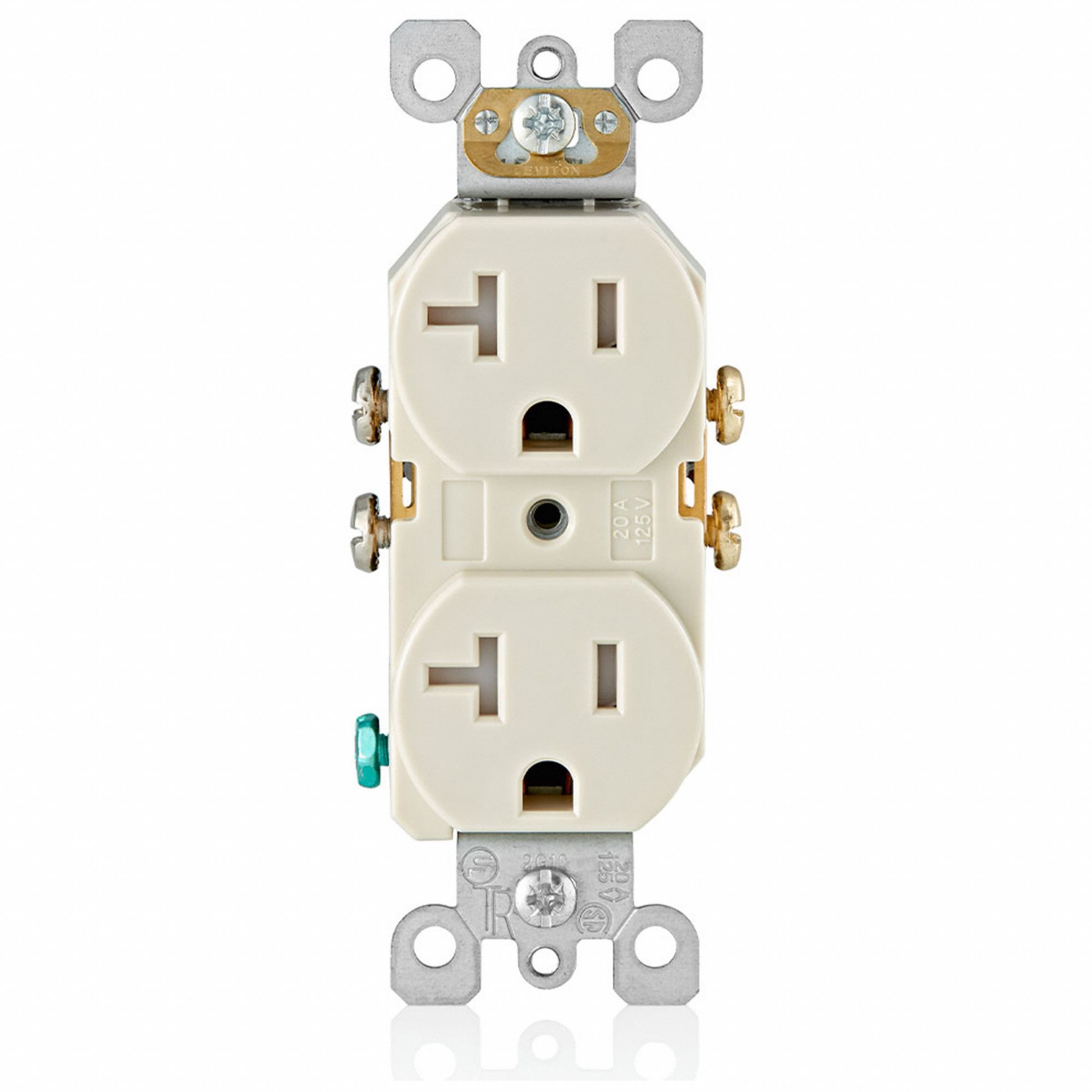 Receptacle: Duplex, Light Almond, 5-20R, 20 A, 125V AC, 2 Pole / 3 Wire, Screw Terminals