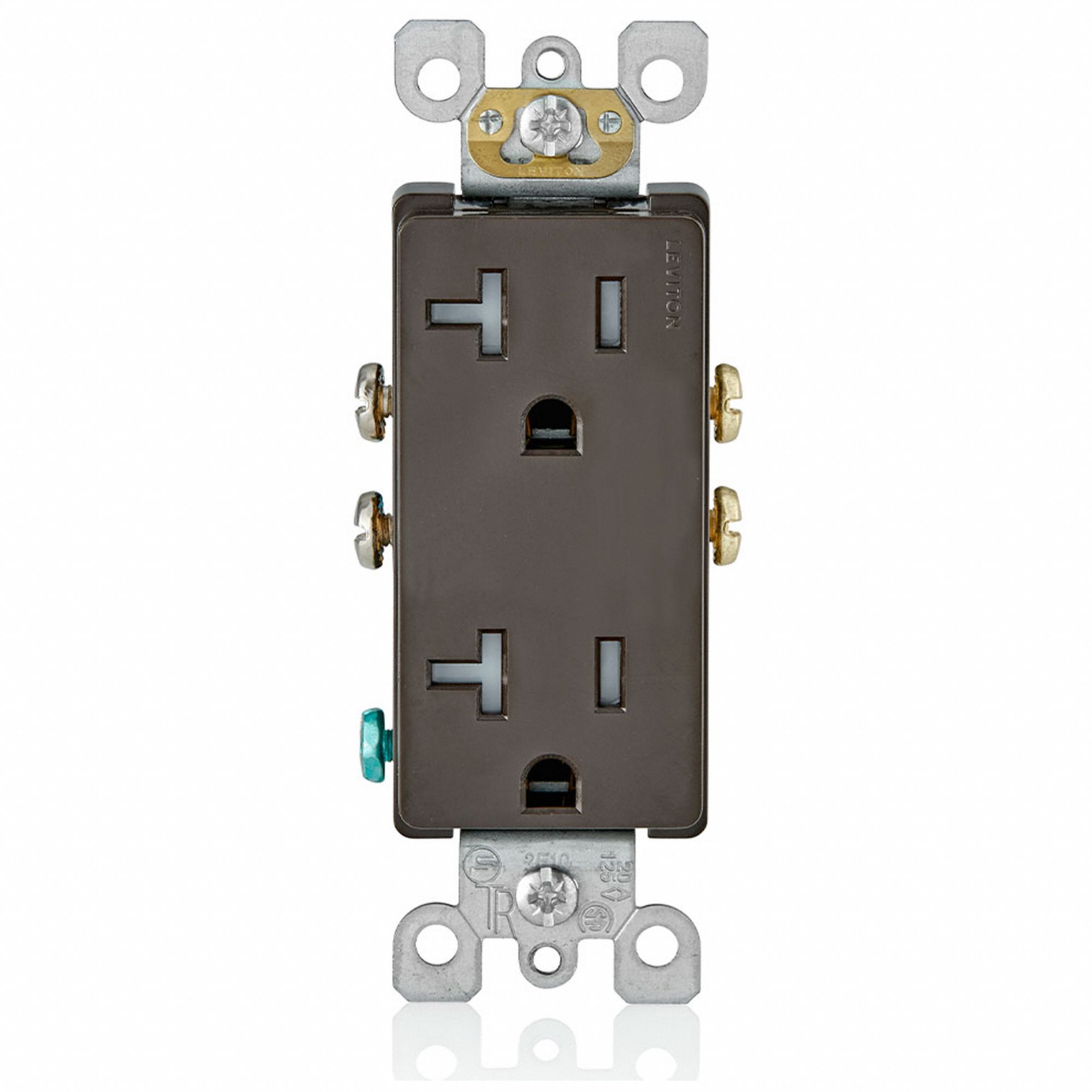 Receptacle: Decorator Duplex, Brown, 5-20R, 20 A, 125V AC, 2 Pole / 3 Wire, Screw Terminals