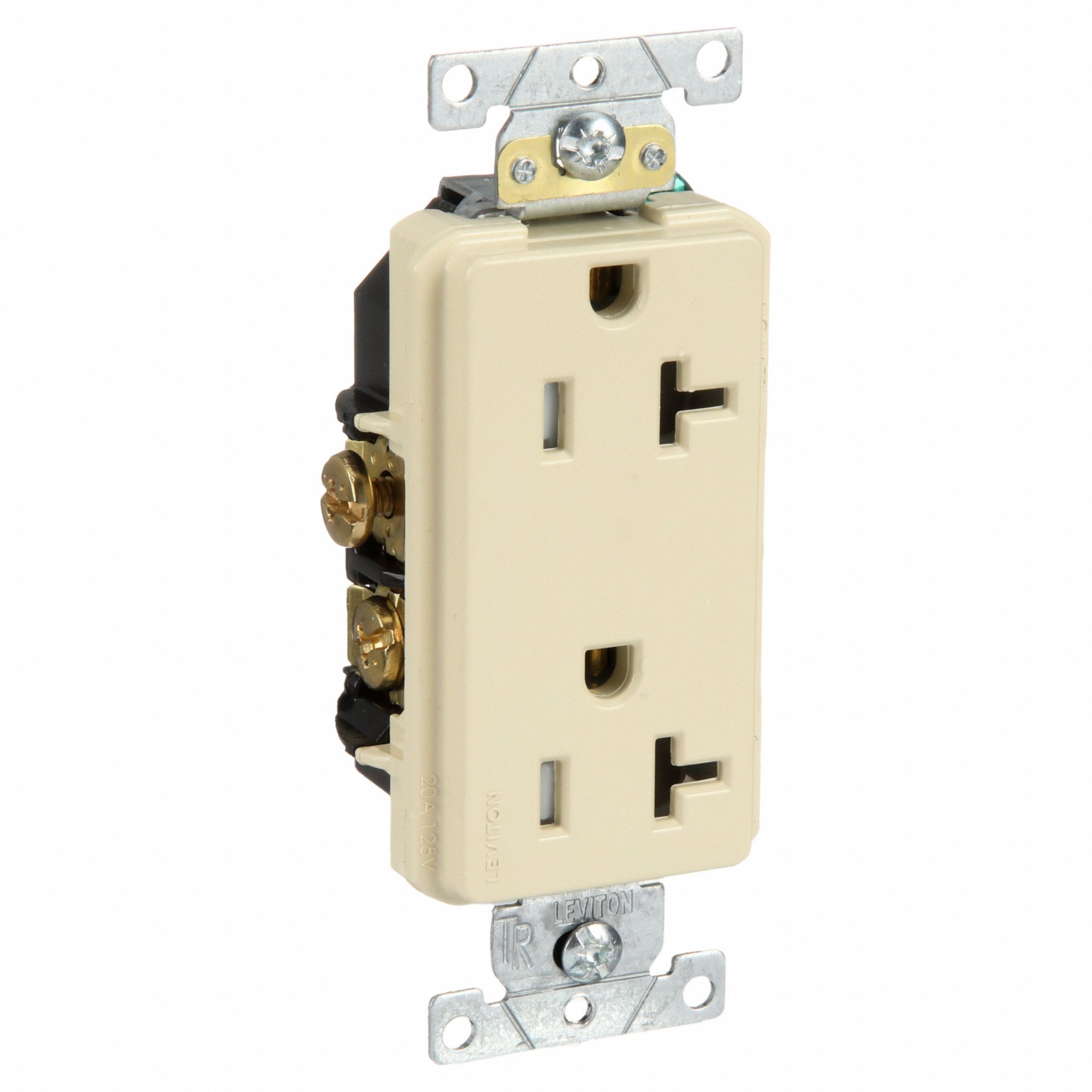 Receptacle: Decorator Duplex, Ivory, 5-20R, 20 A, 125V AC, 2 Pole / 3 Wire, Screw Terminals