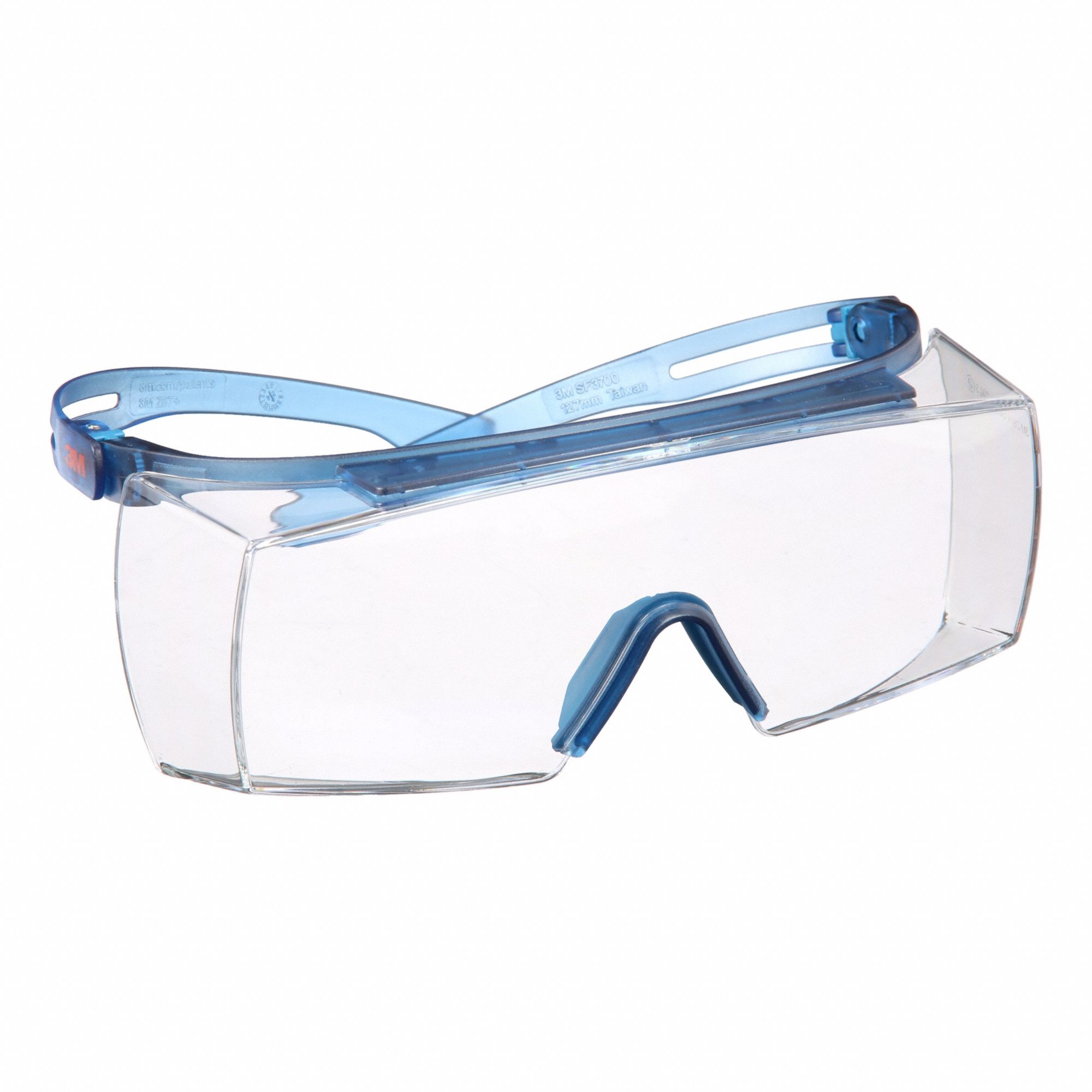 Safety Glasses: Clear Lens Color, Frameless, Scotchgard™ Anti-Fog, Blue Frame Color