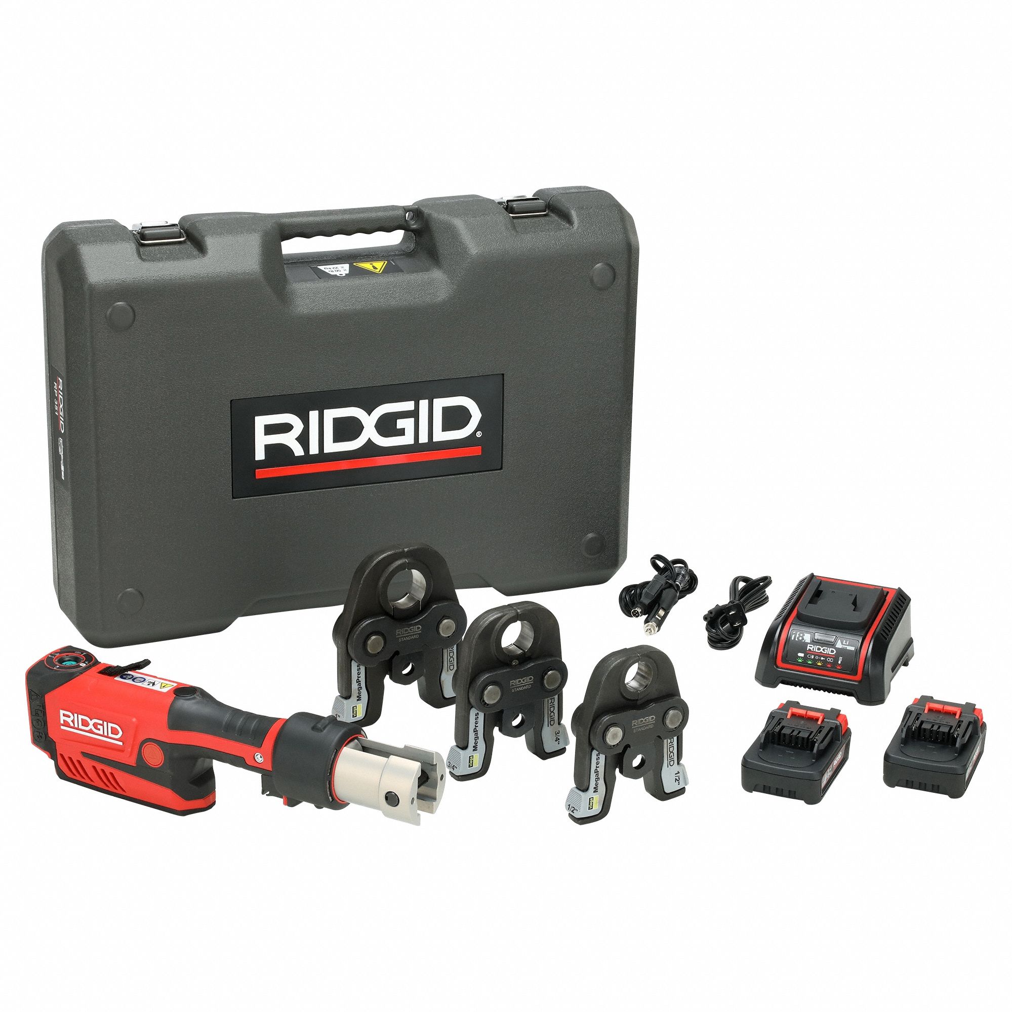 Cordless Press Tool Kit: 18V Li-Ion, Std, Pistol Grip, For 1/2 in to 1 in Pipe