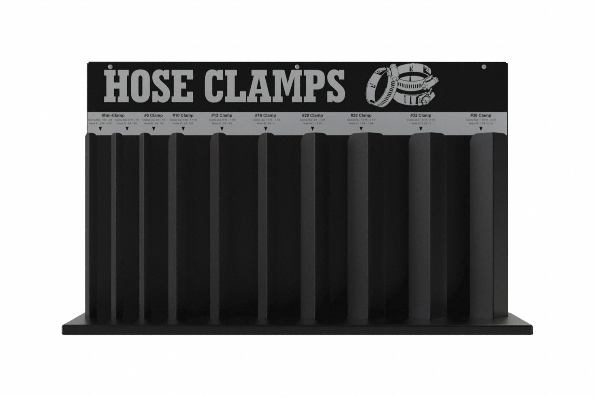 HOSE CLAMP RACK,10 LOOPS,STEEL,35 1/2 IN