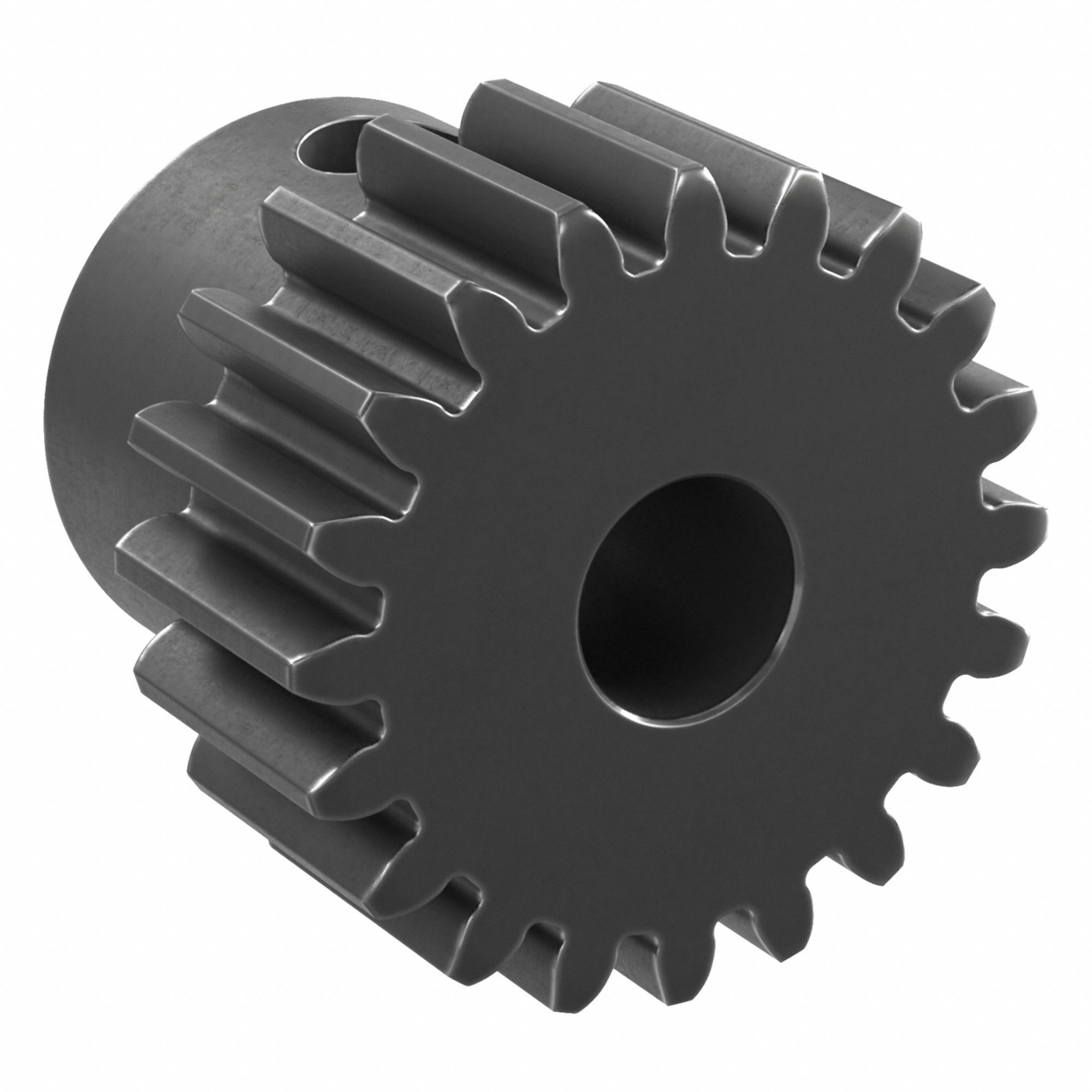Spur Gear: Module m 0.8, 20 Teeth, 5 mm Bore Dia, Black Oxide Coated Carbon Steel, Plain Bore