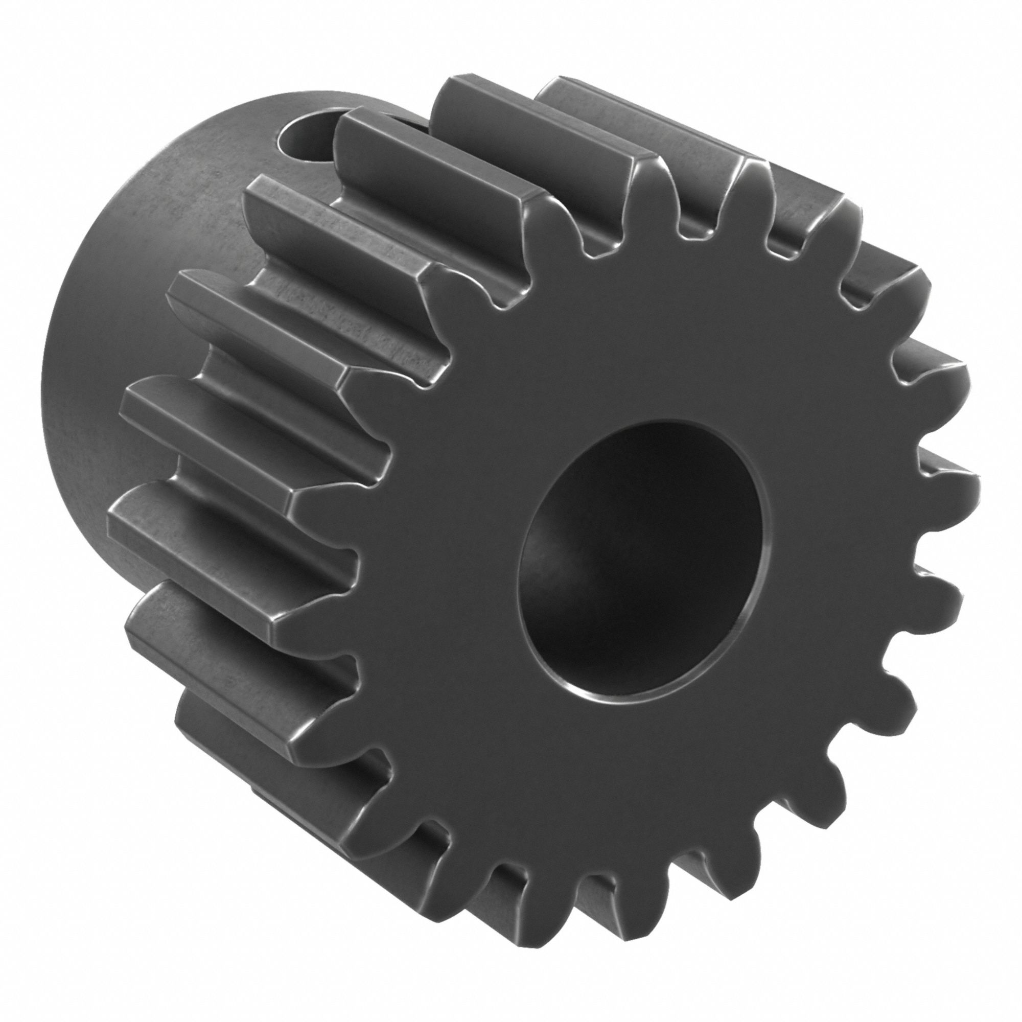 Spur Gear: Module m 0.8, 20 Teeth, 6 mm Bore Dia, Black Oxide Coated Carbon Steel, Plain Bore