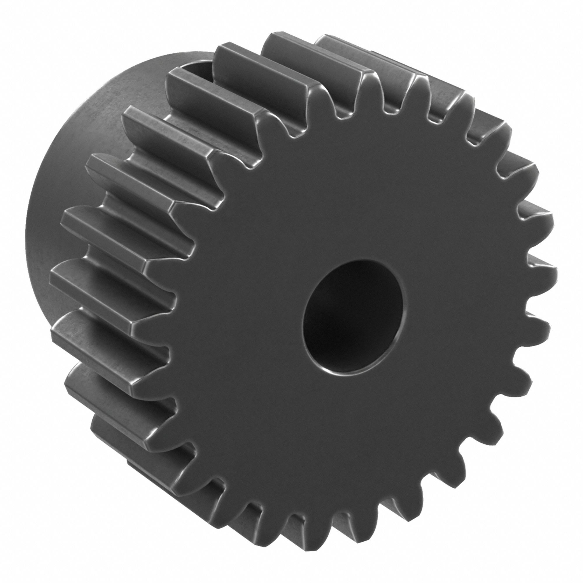 Spur Gear: Module m 0.8, 25 Teeth, 5 mm Bore Dia, Black Oxide Coated Carbon Steel, Plain Bore