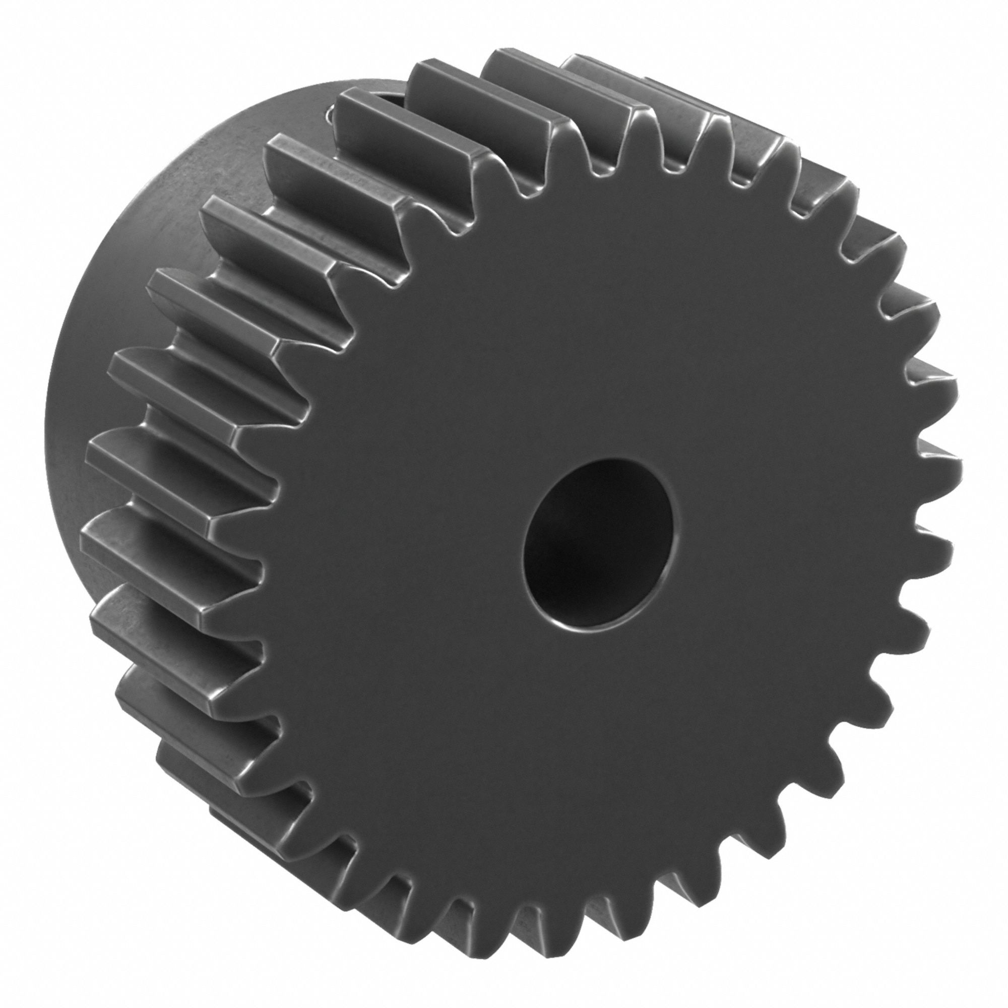 Spur Gear: Module m 0.8, 30 Teeth, 5 mm Bore Dia, Black Oxide Coated Carbon Steel, Plain Bore
