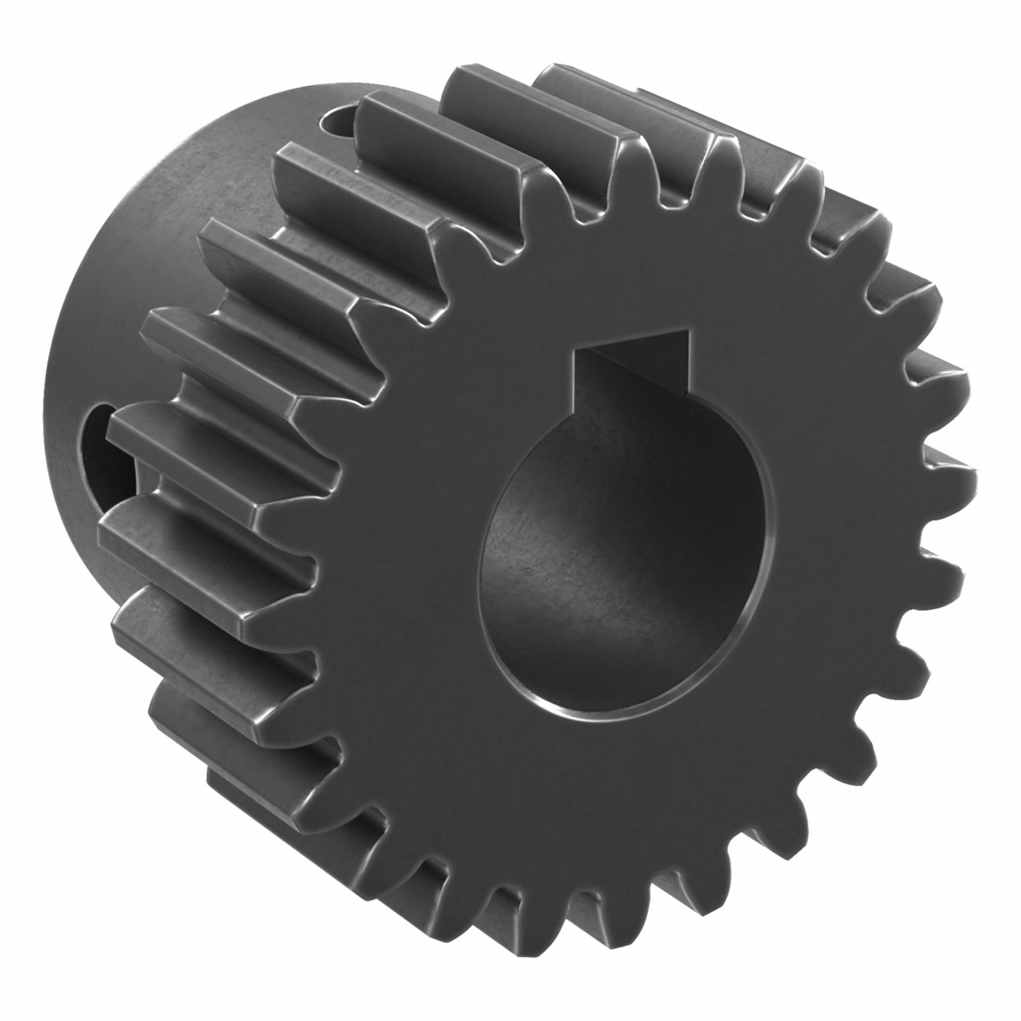 Spur Gear: Module m 1, 24 Teeth, 10 mm Bore Dia, Black Oxide Coated Carbon Steel, 20° Pressure Angle