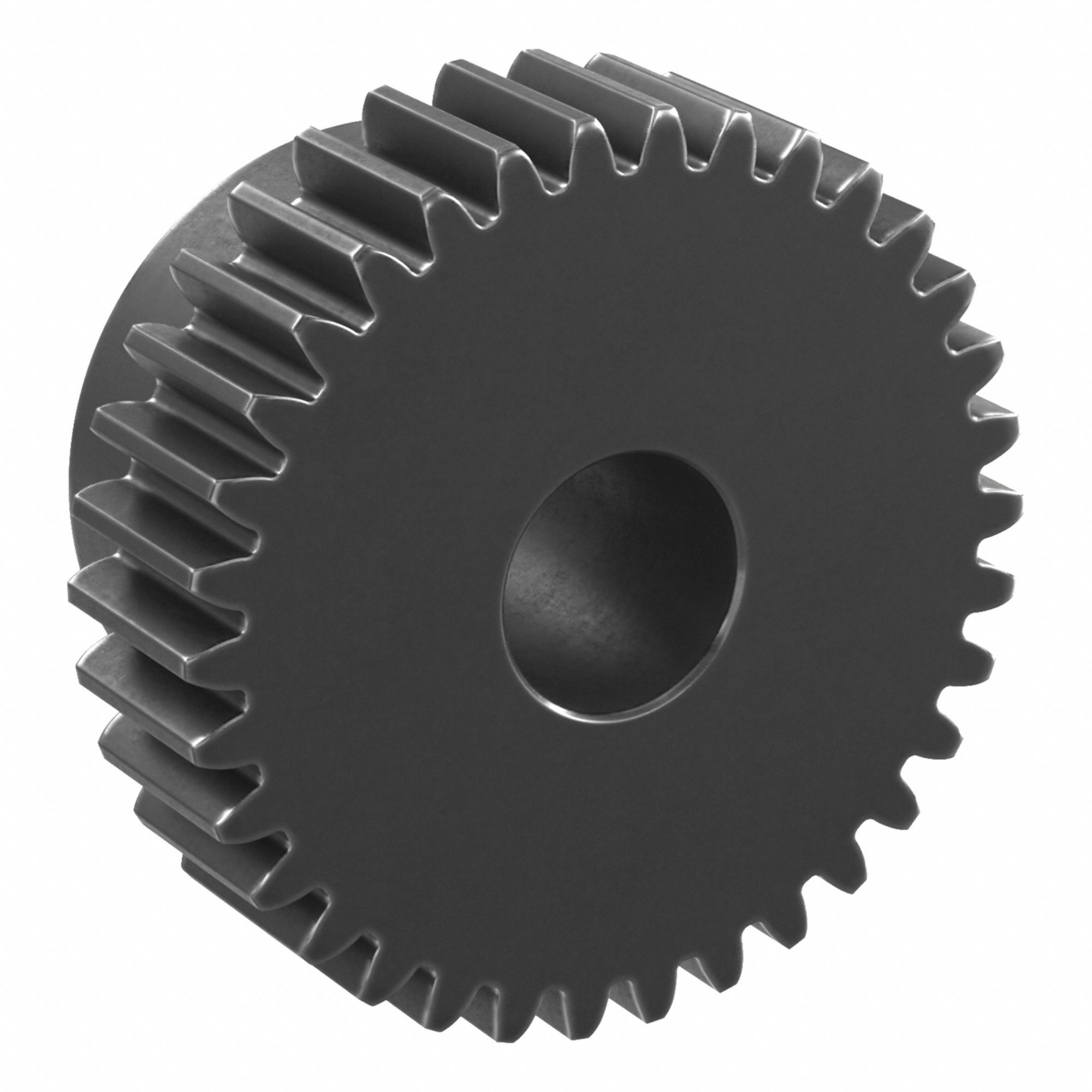 Spur Gear: Module m 1, 34 Teeth, 10 mm Bore Dia, Black Oxide Coated Carbon Steel, 20° Pressure Angle