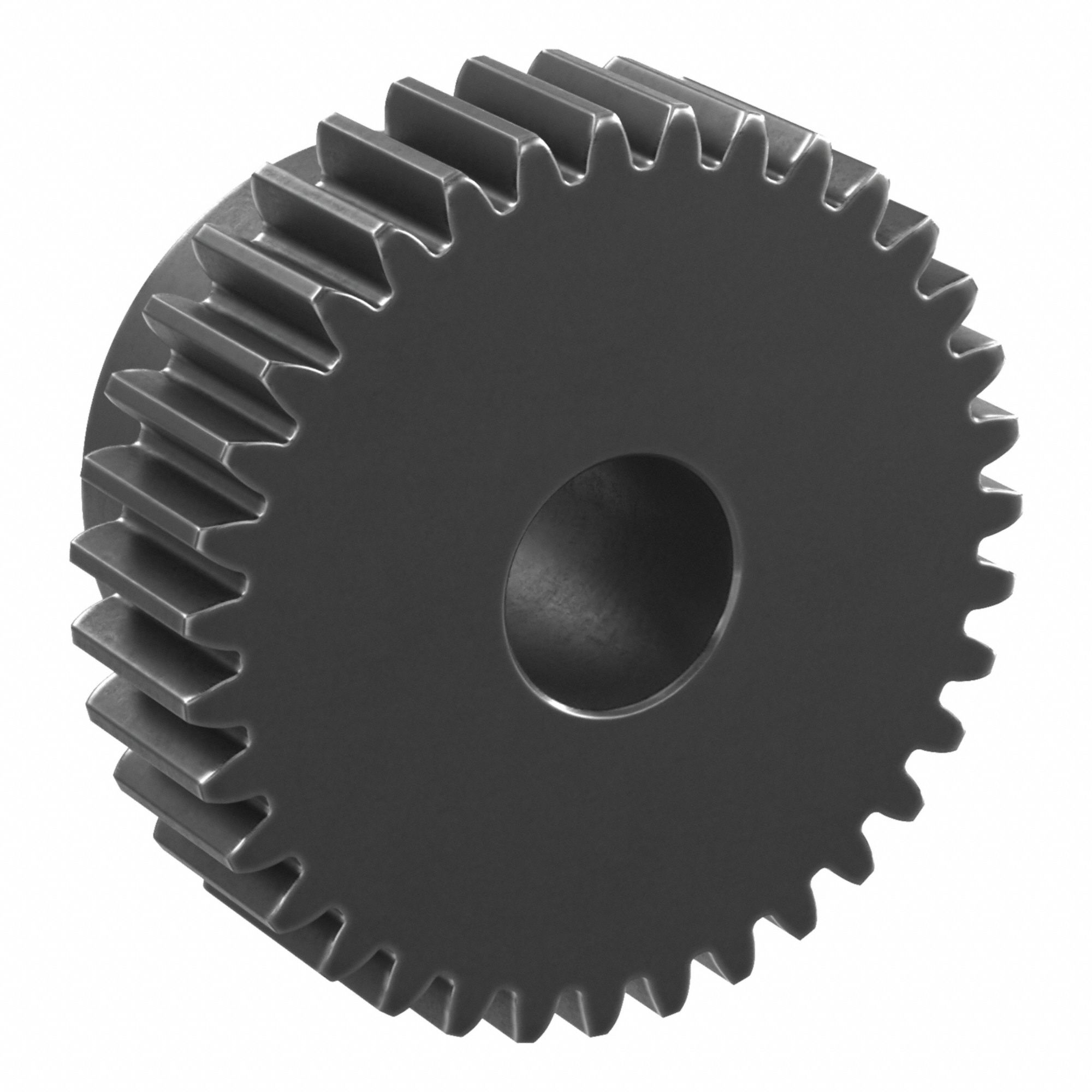 Spur Gear: Module m 1, 35 Teeth, 10 mm Bore Dia, Black Oxide Coated Carbon Steel, 20° Pressure Angle