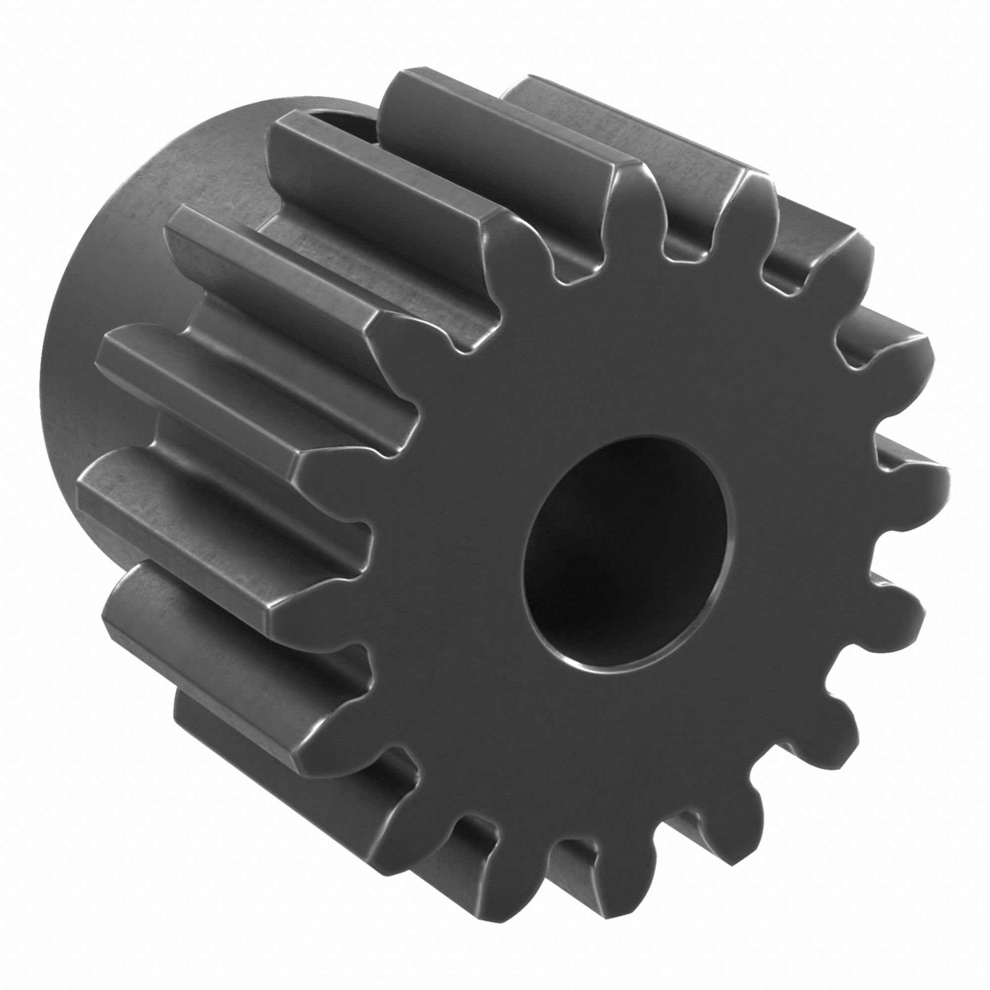 Spur Gear: Module m 1.5, 16 Teeth, 8 mm Bore Dia, Black Oxide Coated Carbon Steel, Finished Bore