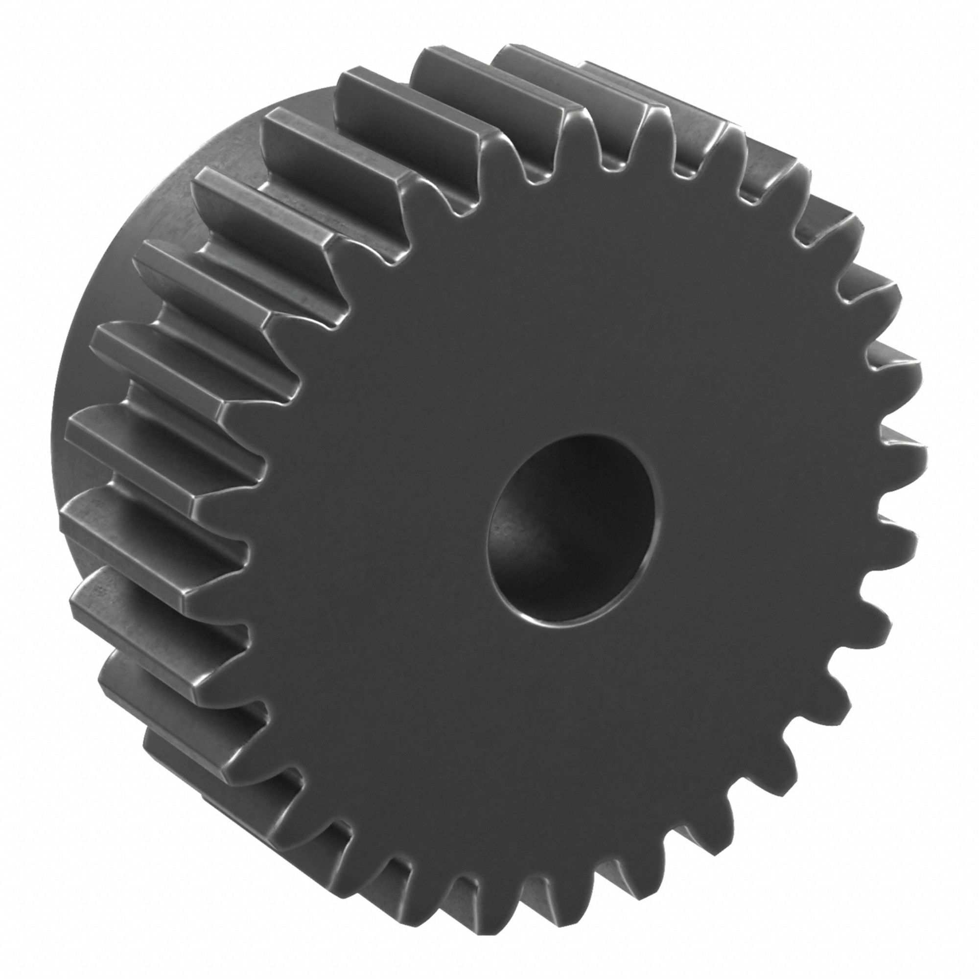 Spur Gear: Module m 1.5, 28 Teeth, 10 mm Bore Dia, Black Oxide Coated Carbon Steel, Plain Bore