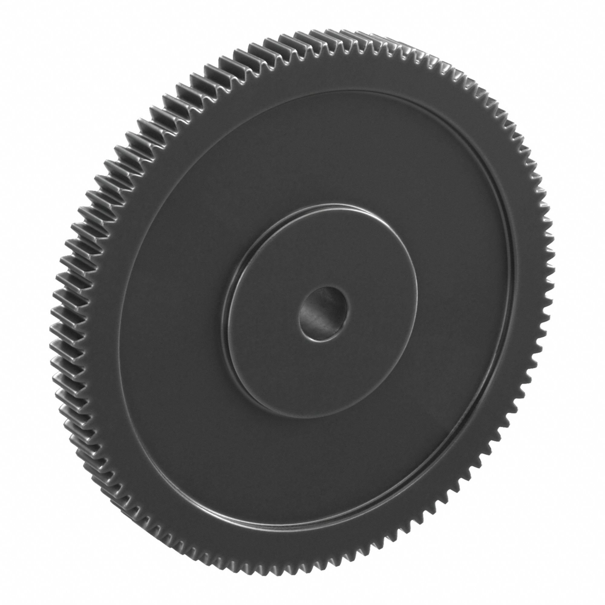 Spur Gear: Module m 1.5, 100 Teeth, 15 mm Bore Dia, Black Oxide Coated Carbon Steel, Plain Bore
