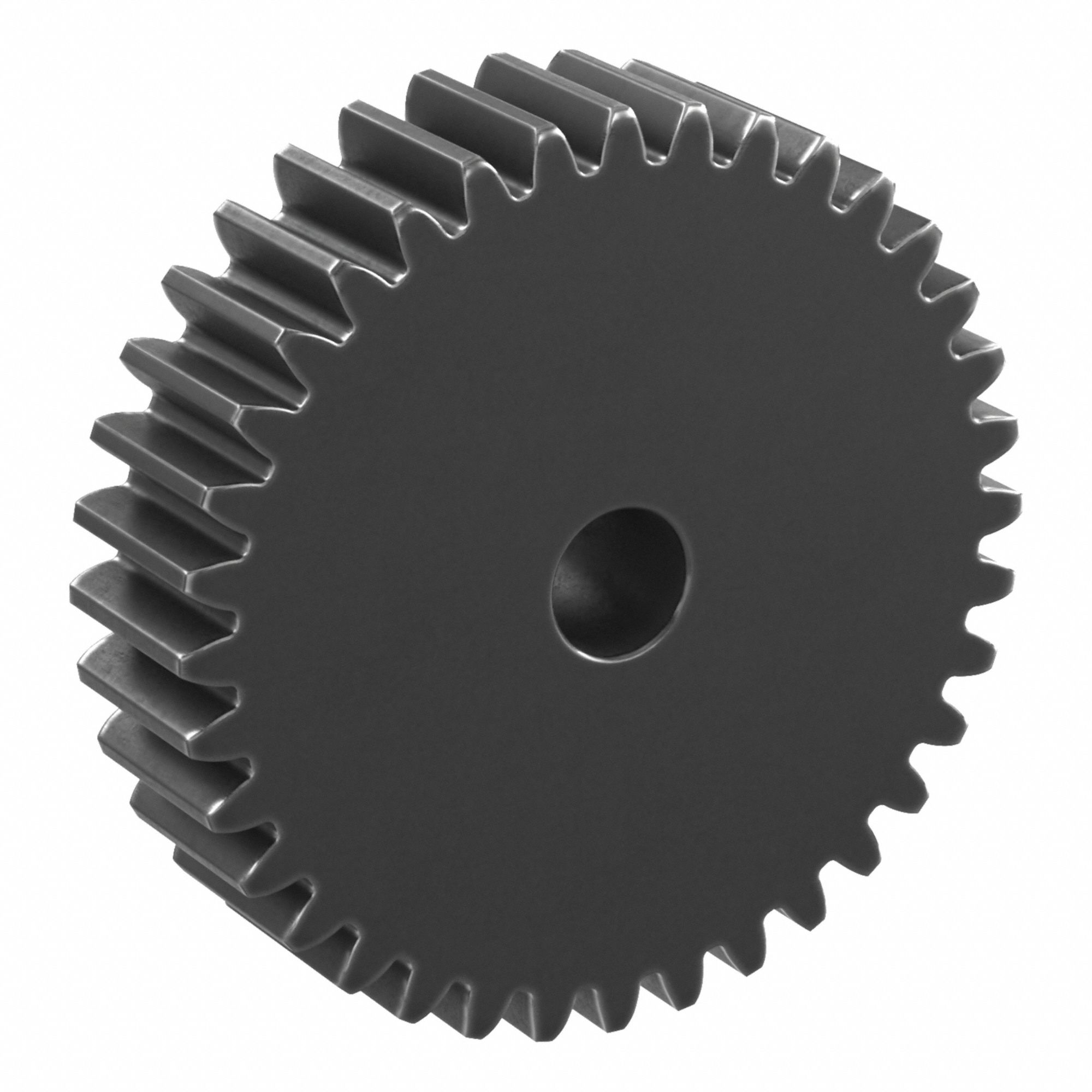 Spur Gear: Module m 2, 36 Teeth, 12 mm Bore Dia, Black Oxide Coated Carbon Steel, 20° Pressure Angle