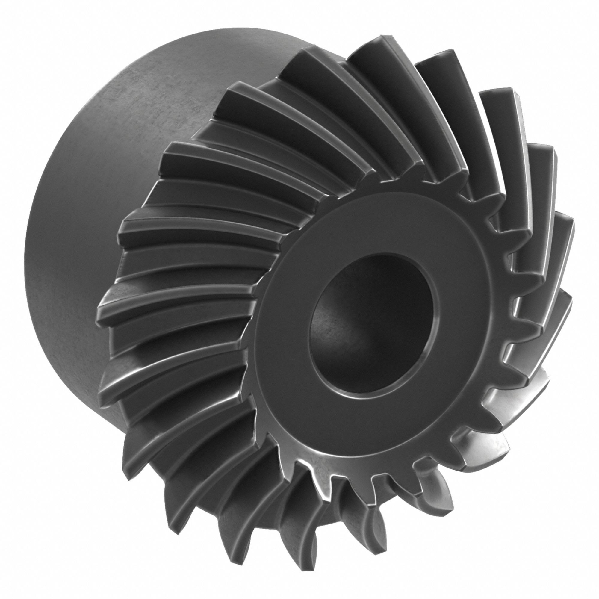 Spiral Miter Gear: Left Hand, Module m 1.5, 20 Teeth, Black Oxide Coated Carbon Steel