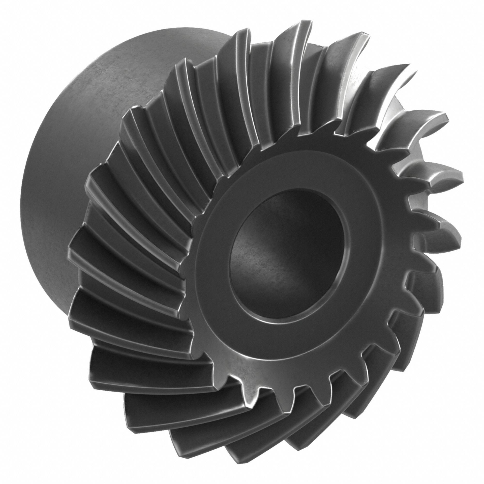 Spiral Miter Gear: Right Hand, Module m 1, 20 Teeth, Black Oxide Coated Carbon Steel, Hardened Teeth