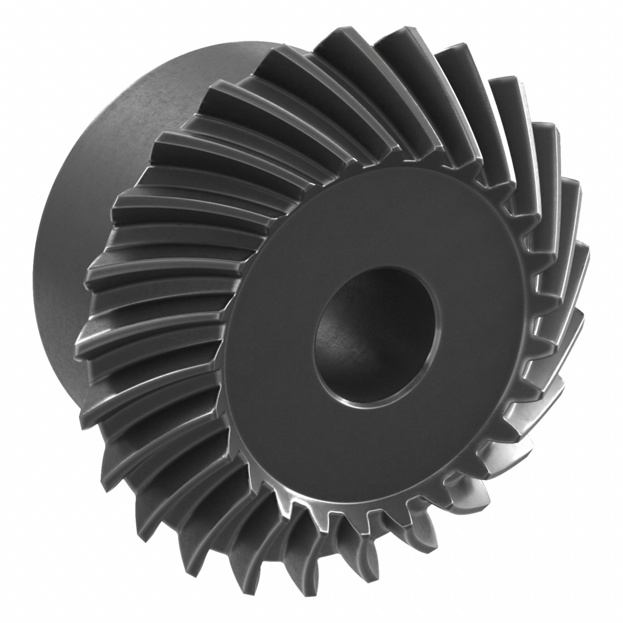 Spiral Miter Gear: Left Hand, Module m 1, 25 Teeth, Black Oxide Coated Carbon Steel, Hardened Teeth