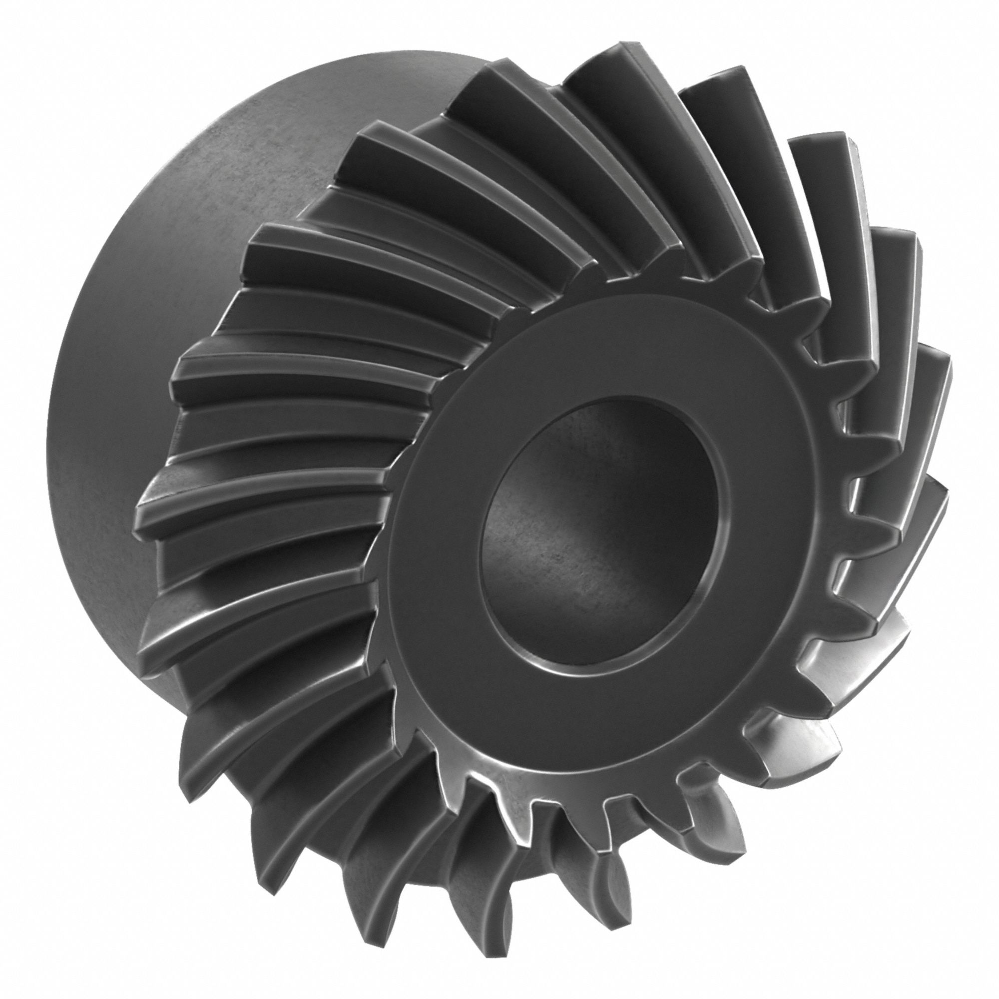 Spiral Miter Gear: Left Hand, Module m 2, 20 Teeth, Black Oxide Coated Carbon Steel, Hardened Teeth