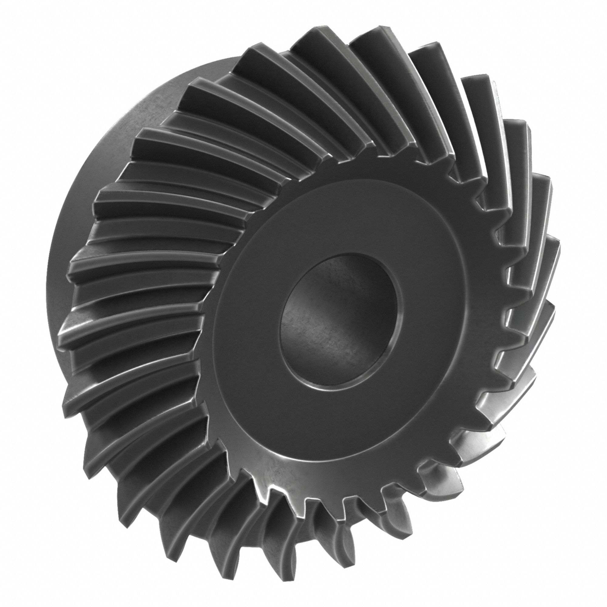 Spiral Miter Gear: Left Hand, Module m 2, 25 Teeth, Black Oxide Coated Carbon Steel, Hardened Teeth