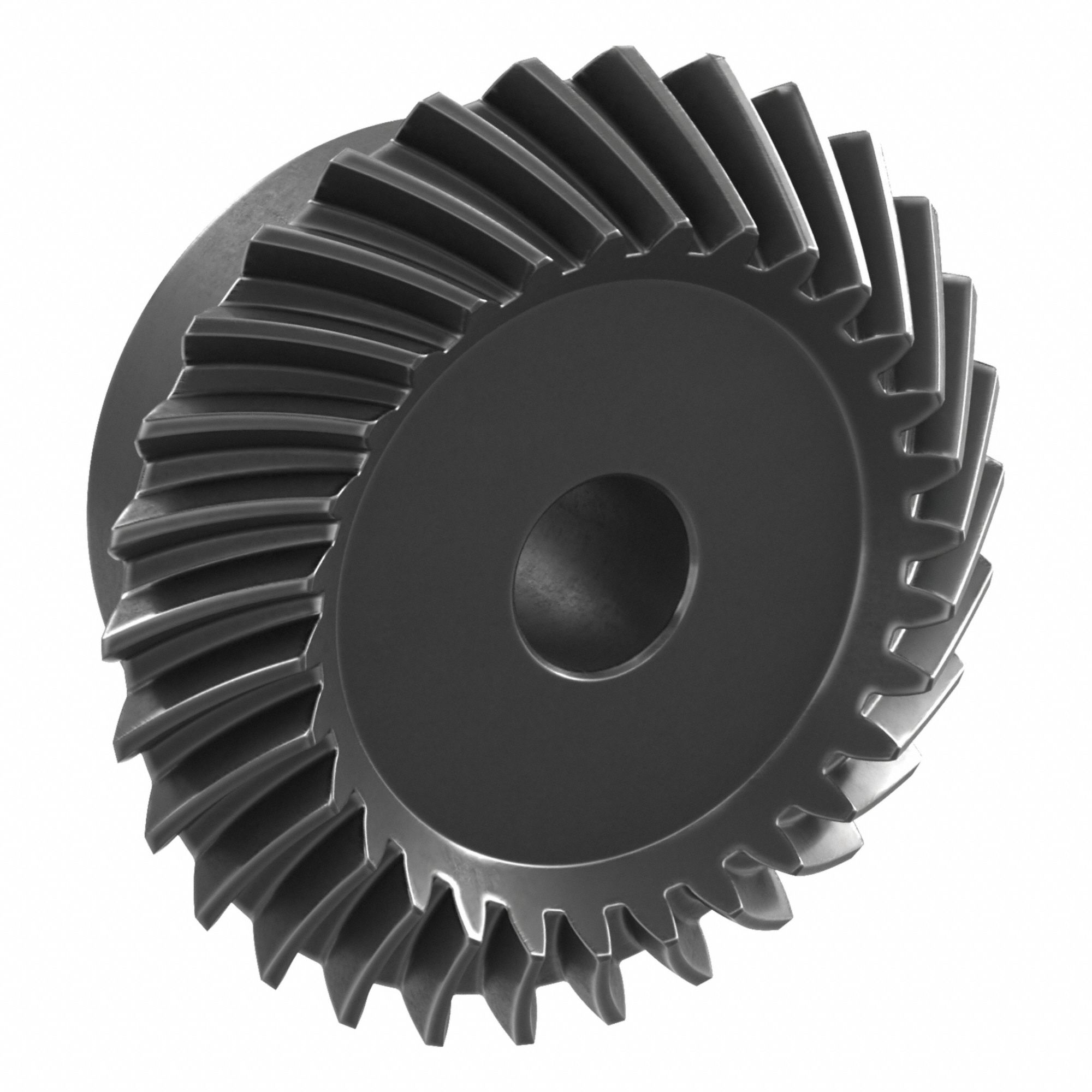Spiral Miter Gear: Left Hand, Module m 2, 30 Teeth, Black Oxide Coated Carbon Steel, Hardened Teeth