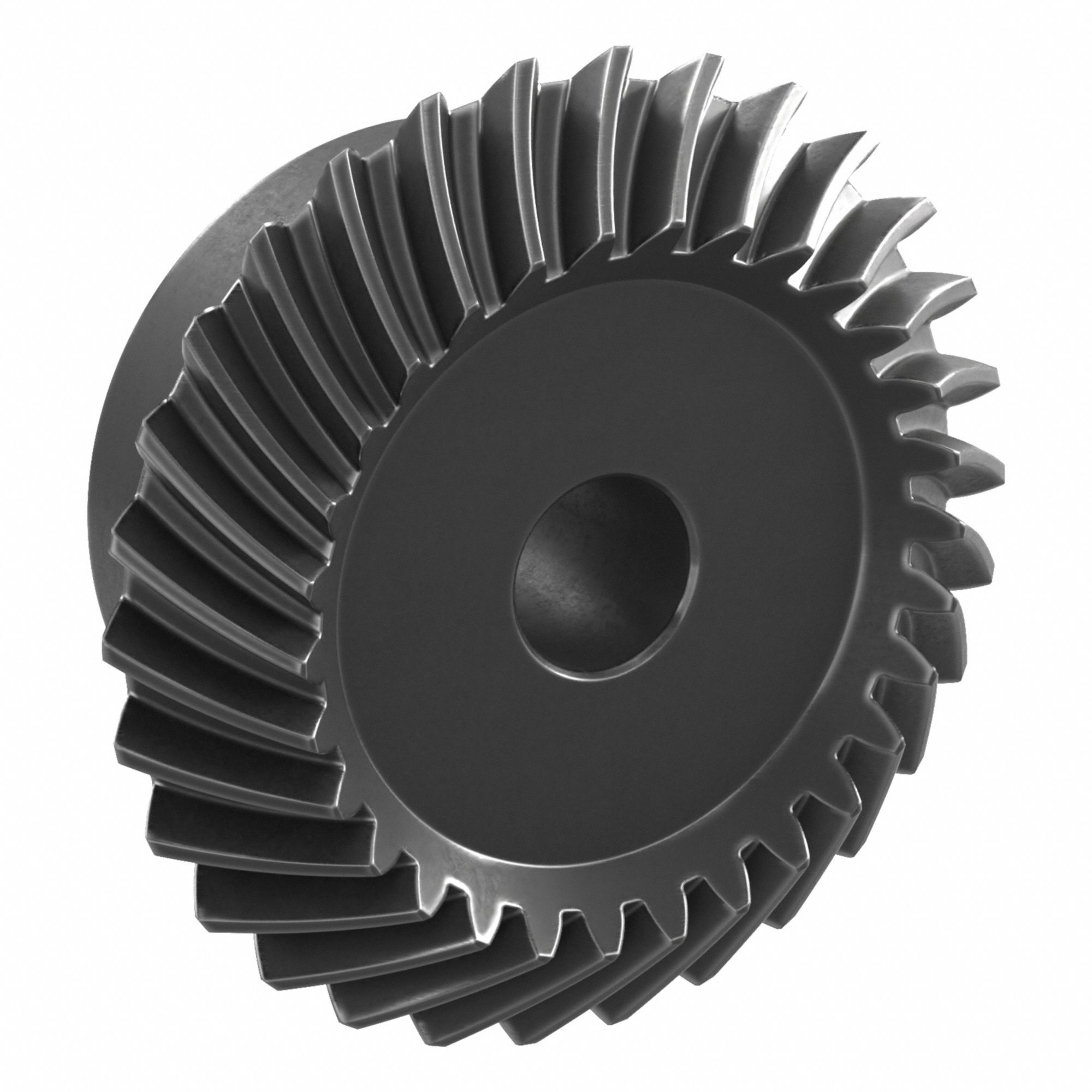 Spiral Miter Gear: Right Hand, Module m 2, 30 Teeth, Black Oxide Coated Carbon Steel, Hardened Teeth