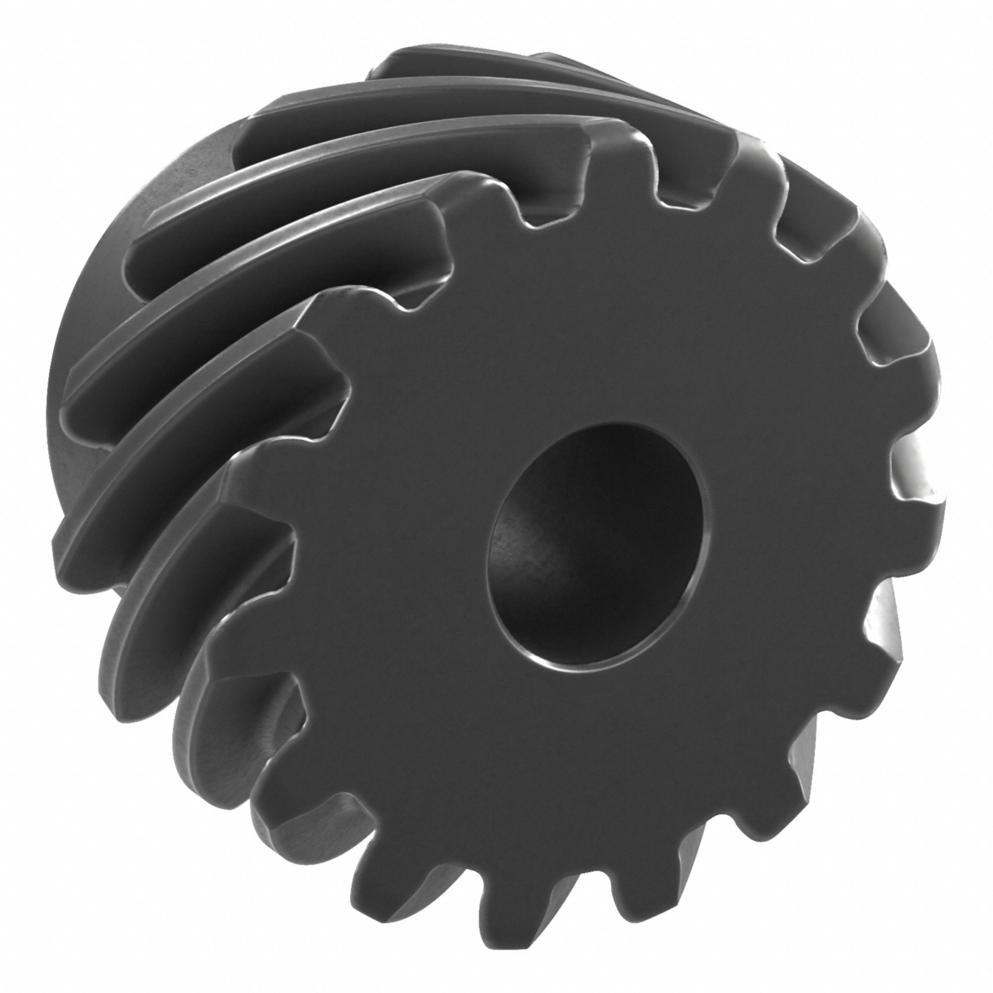 Screw Gear: Left Hand, Module m 1.5, Black Oxide Coated Carbon Steel, 10 mm Bore Dia, 15 Teeth