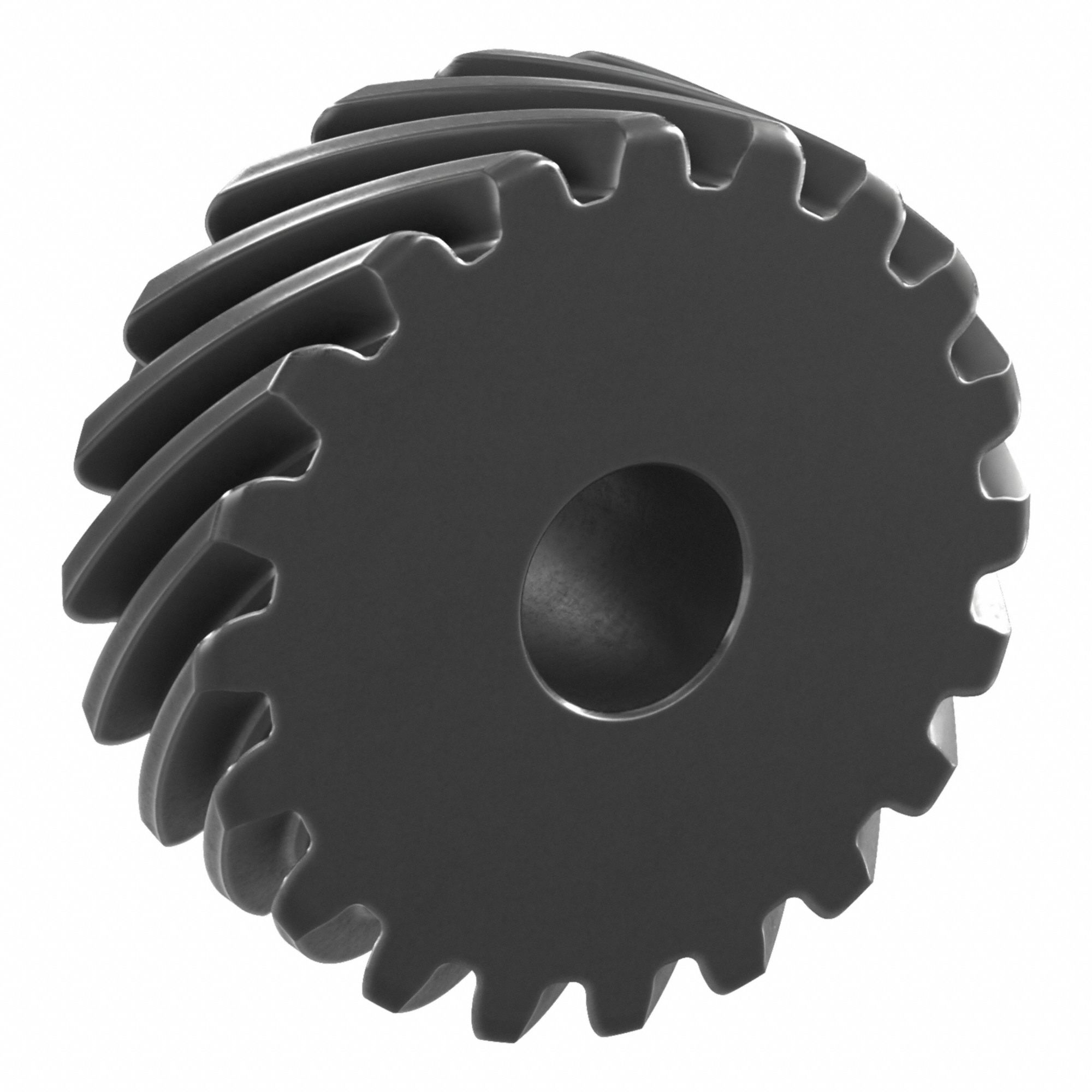 Screw Gear: Left Hand, Module m 1.5, Black Oxide Coated Carbon Steel, 12 mm Bore Dia, 20 Teeth