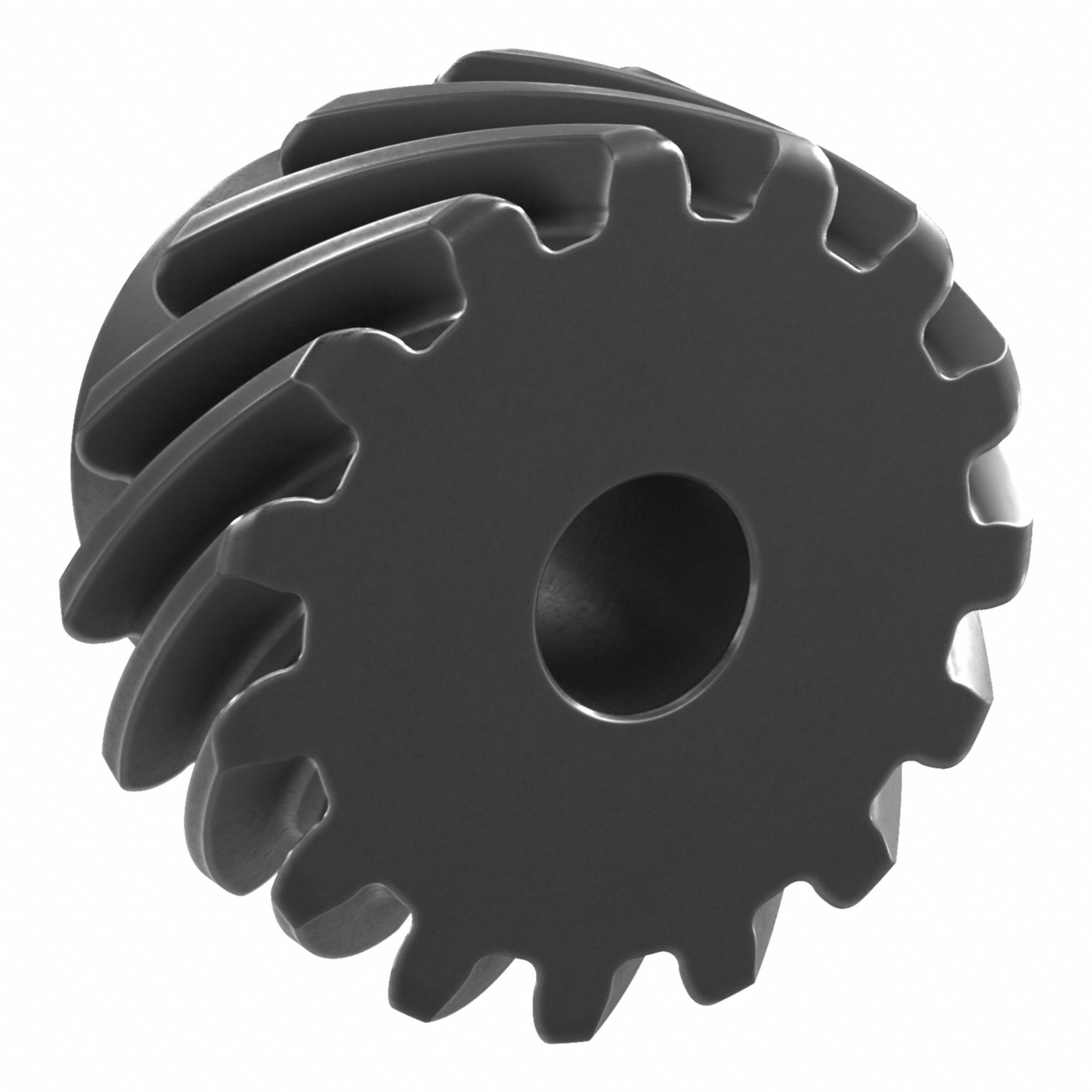 Screw Gear: Left Hand, Module m 2.5, Black Oxide Coated Carbon Steel, 15 mm Bore Dia, 15 Teeth