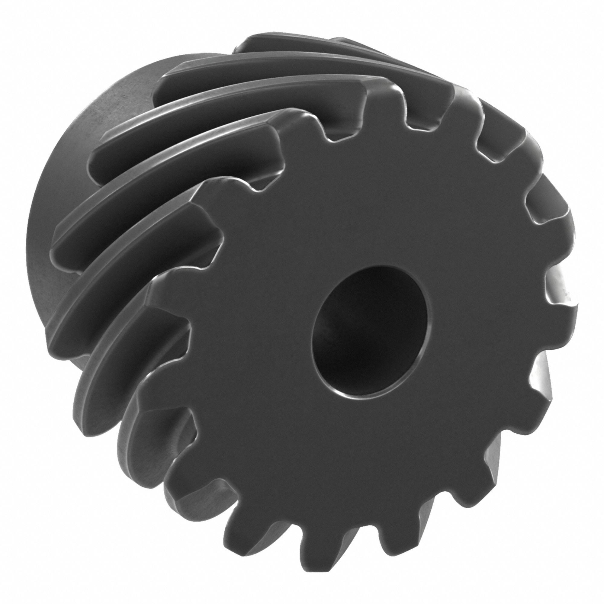 Screw Gear: Left Hand, Module m 2, Black Oxide Coated Carbon Steel, 12 mm Bore Dia, 15 Teeth